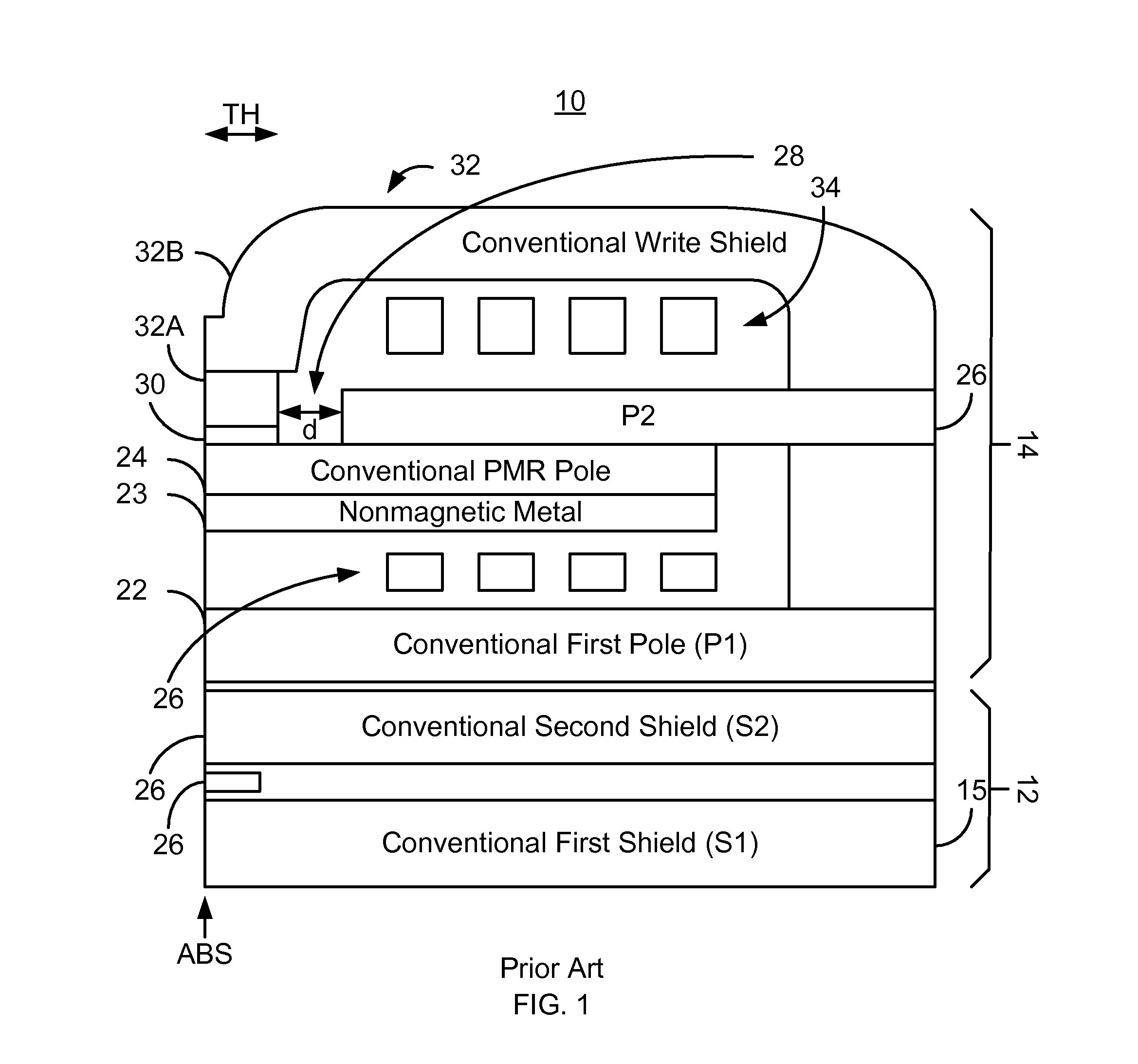 PMR head with an angled stitch layer