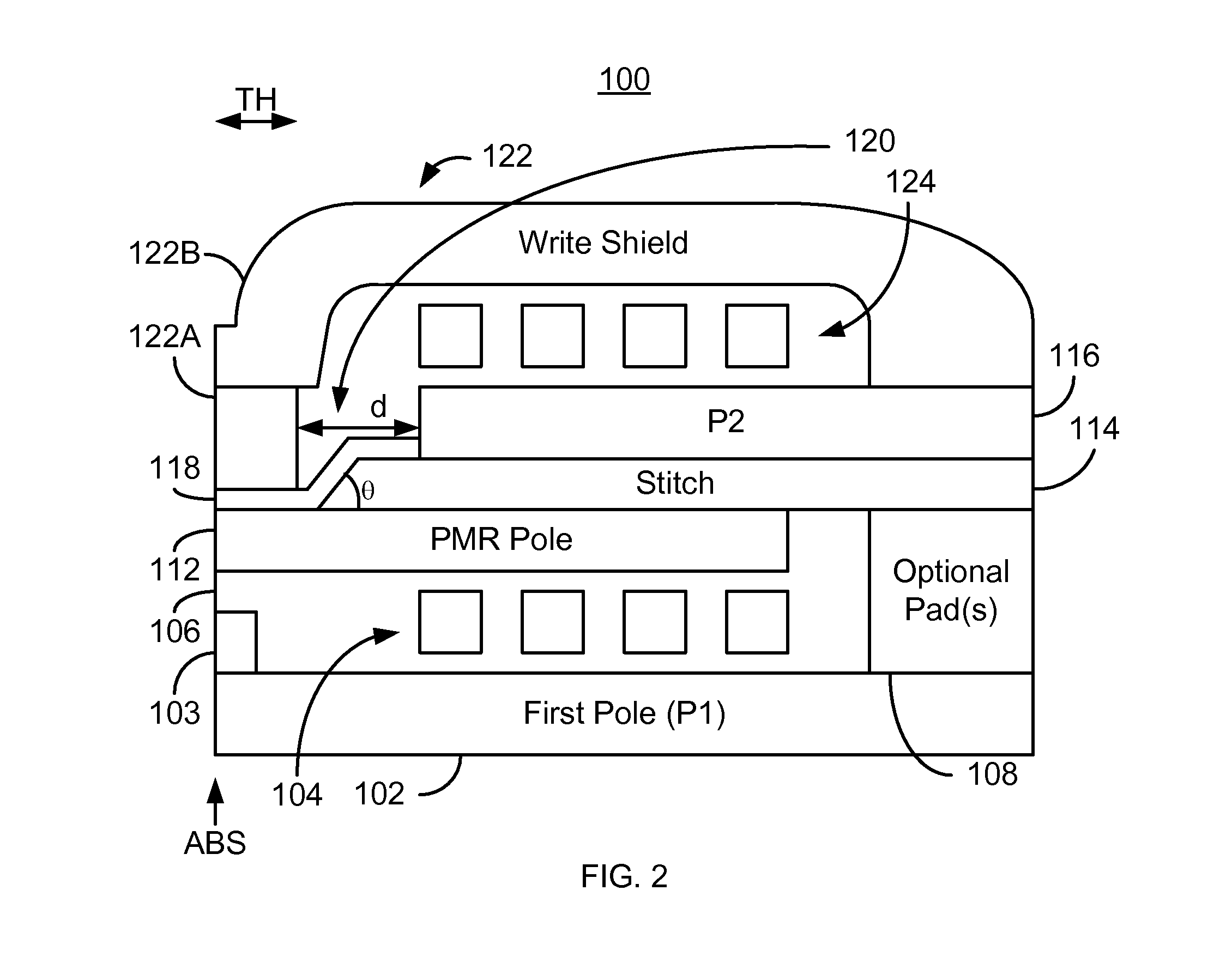 PMR head with an angled stitch layer