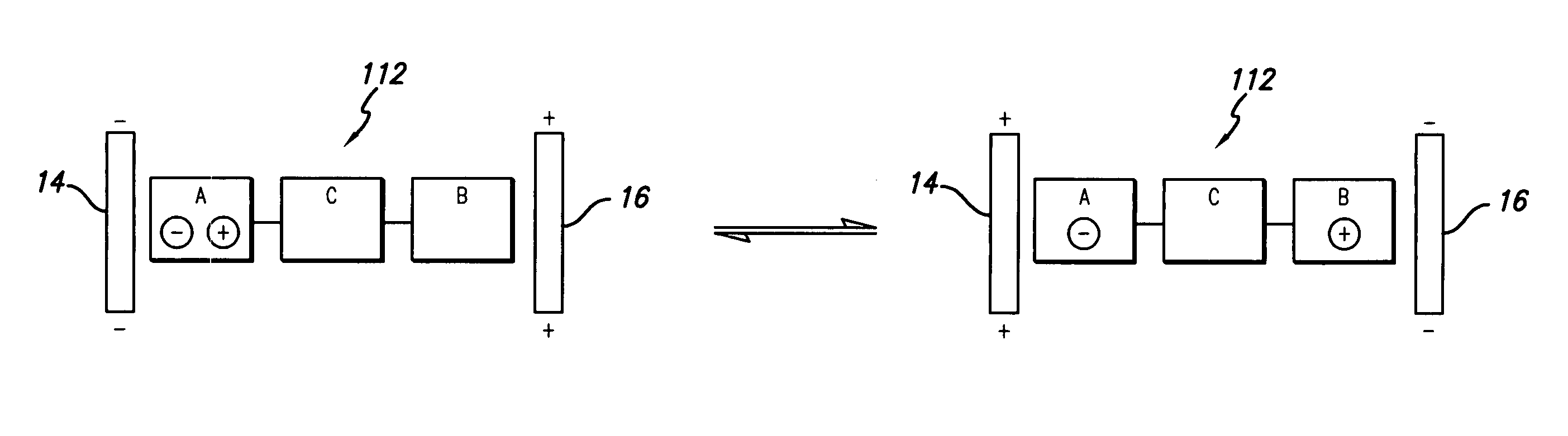 Composition of matter which results in electronic switching through intra- or inter- molecular charge transfer, or charge transfer between molecules and electrodes induced by an electrical field