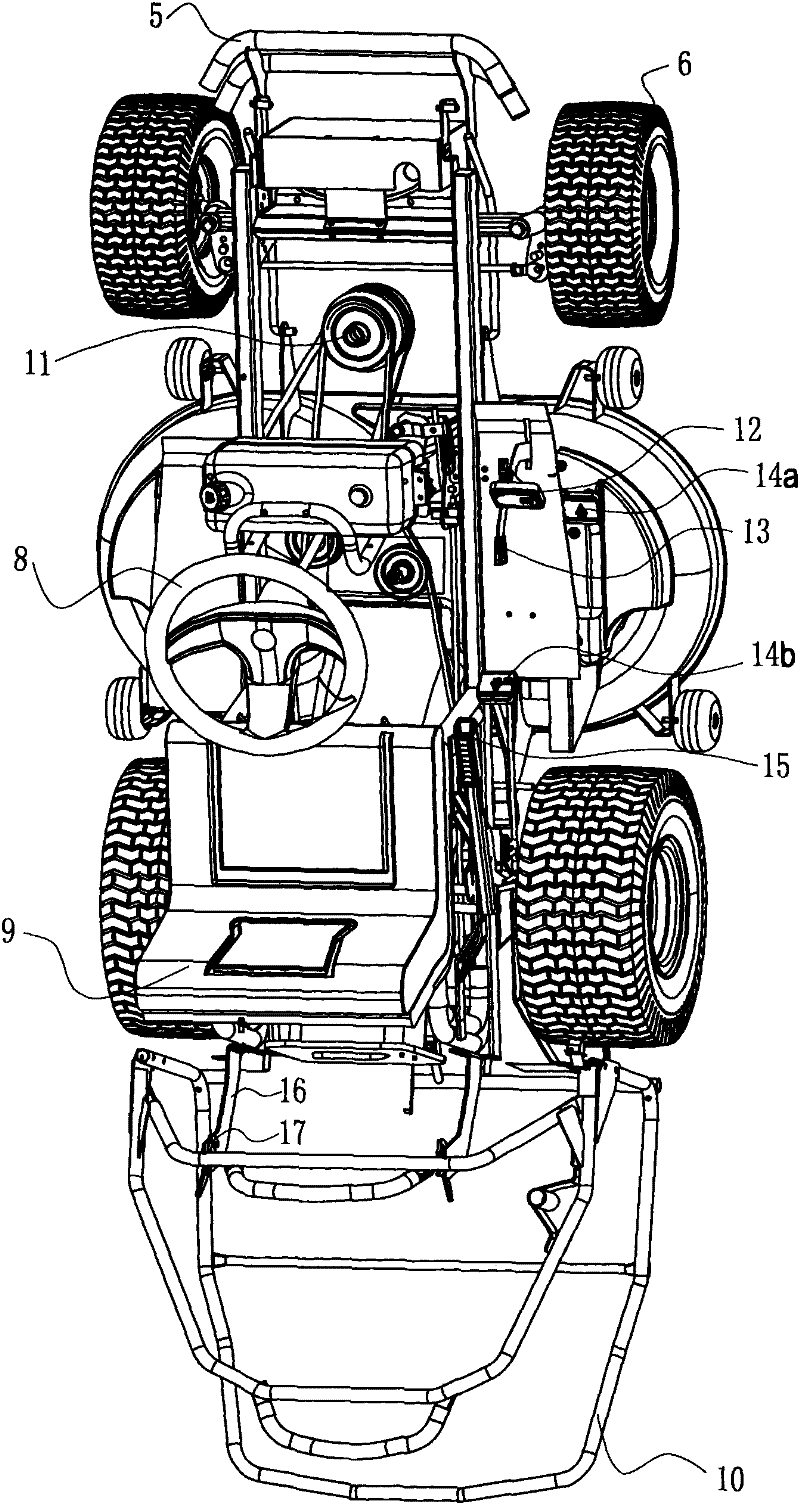 Riding mower with noise reduction measure and hydraulic stepless speed change