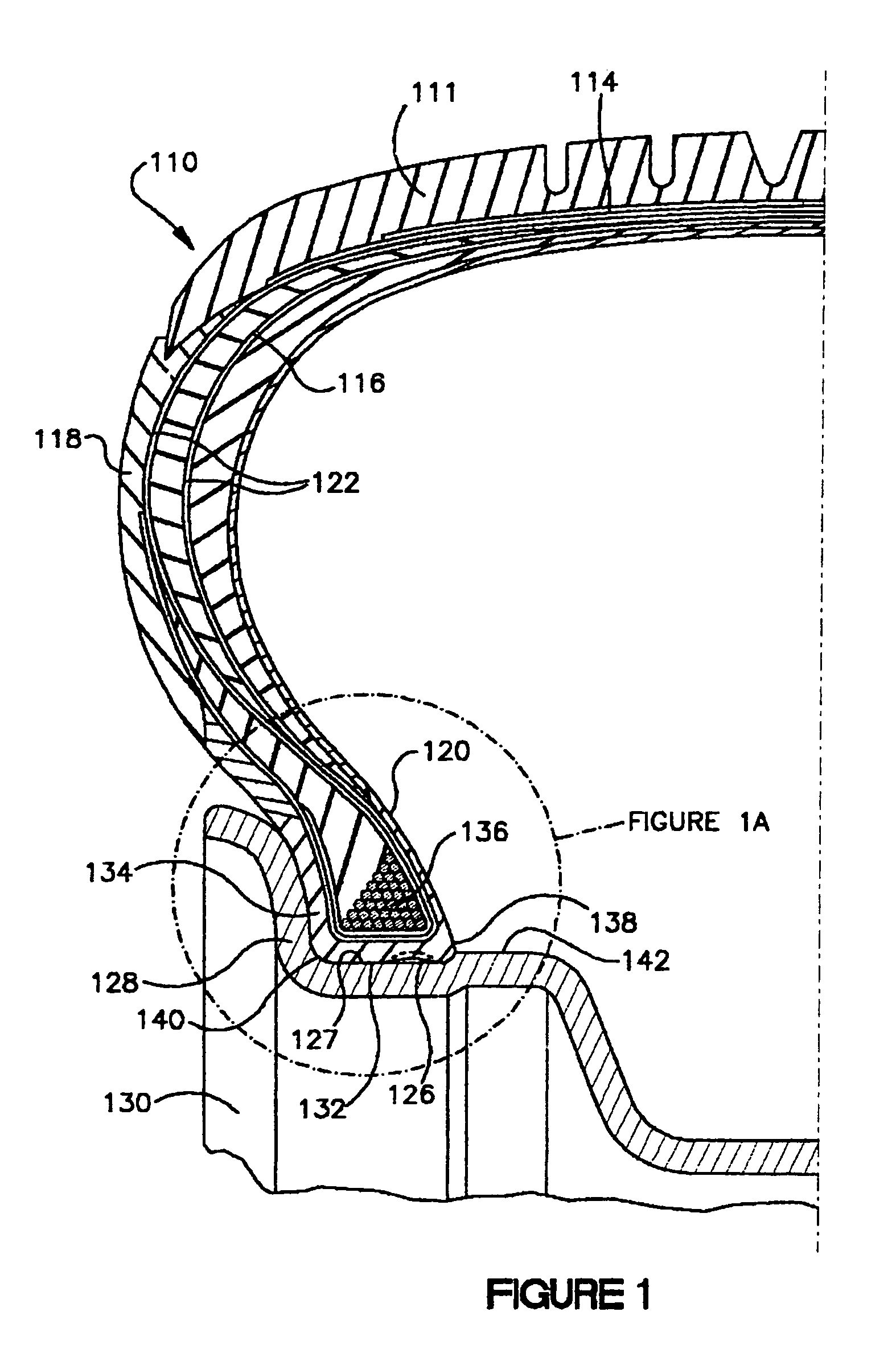 Tire in with cavities in bead region