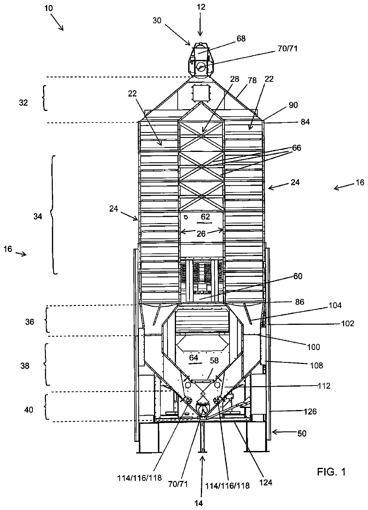 Bridge reducing mixed-flow grain dryer with cross-flow vacuum cool heat recovery system