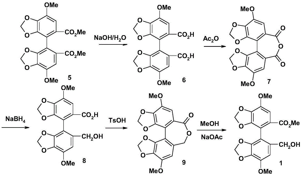 Bicyclol preparation method and intermediate compound thereof