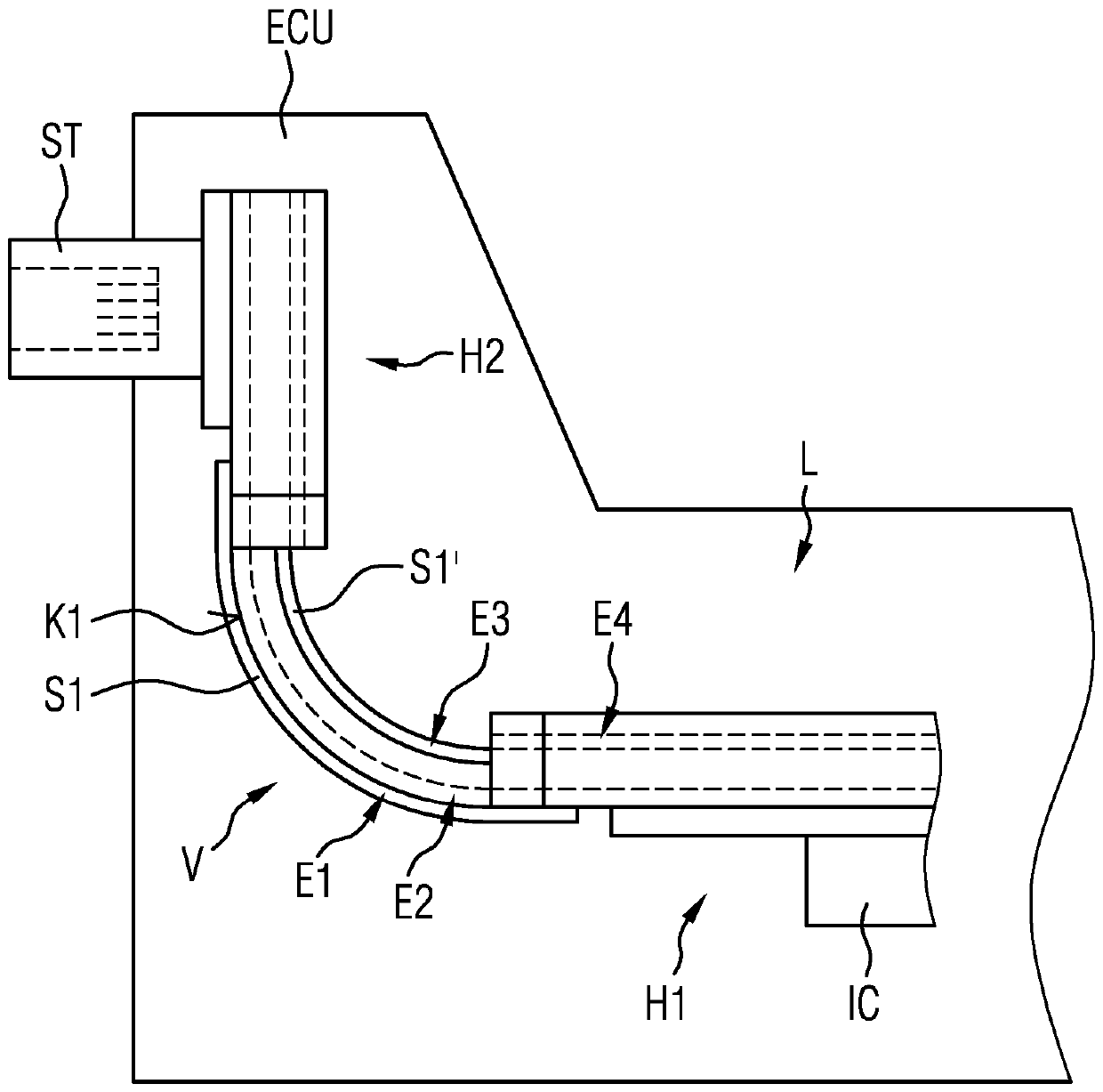 PRINTED CIRCUIT BOARD WITH BENT CONNECTING SECTION AND METHOD FOR TESTING or PRODUCING SAID PRINTED CIRCUIT BOARD, AND ALSO ELECTRONIC CONTROL UNIT AND METHOD FOR OPERATING SAID ELECTRONIC CONTROL UNIT