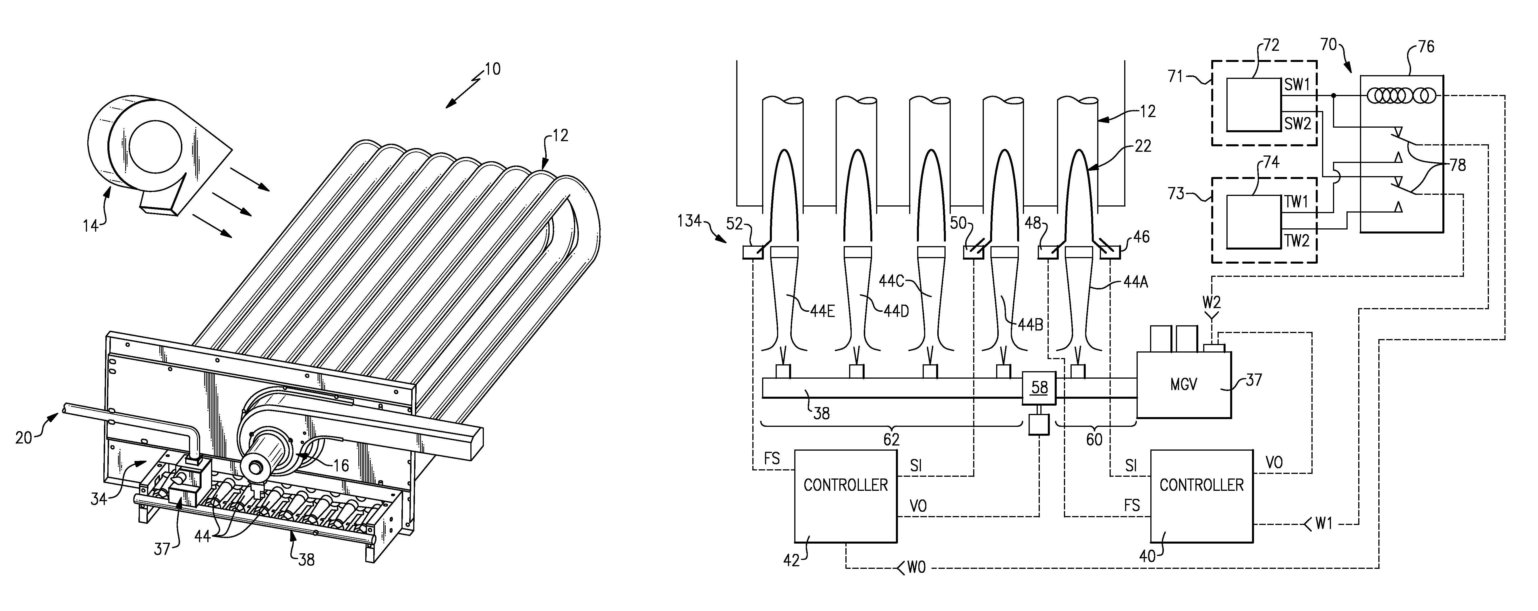 Multistage gas furnace having split manifold