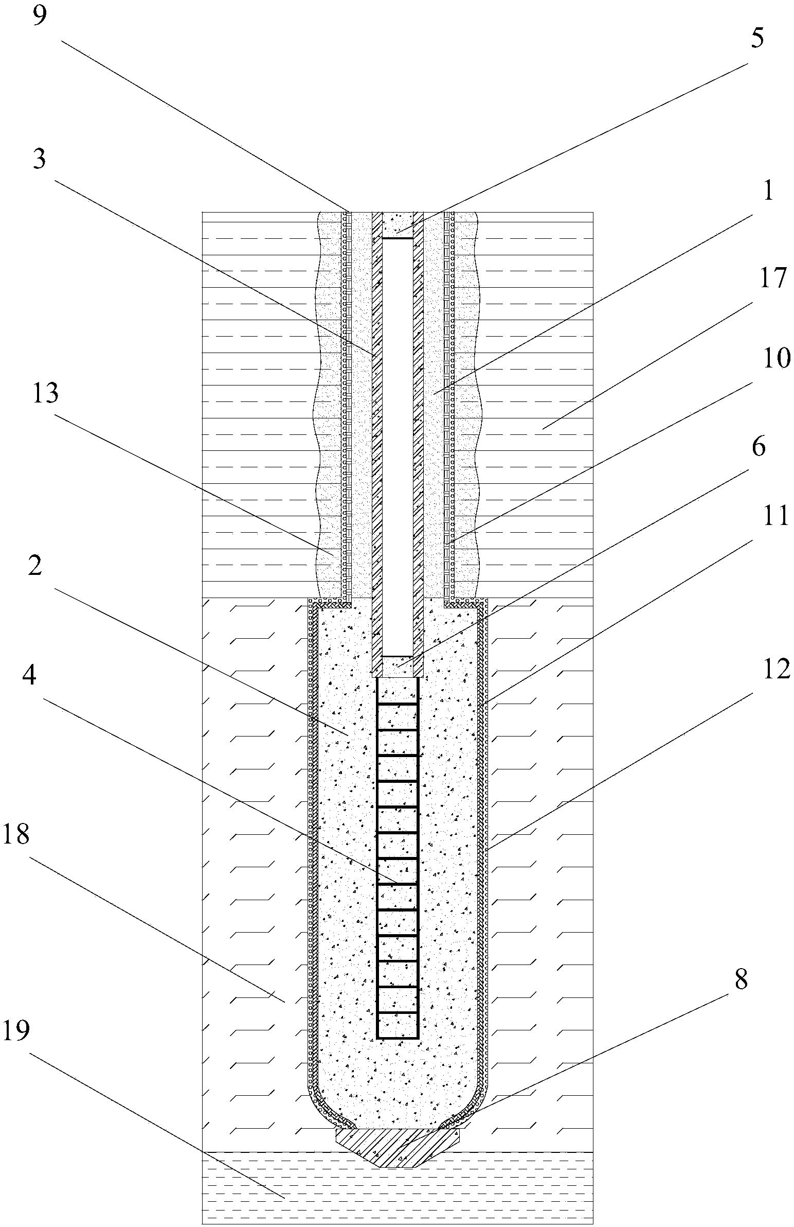 Hard-soft combined pile for strengthening thick covering layer deep-buried soft soil and construction method