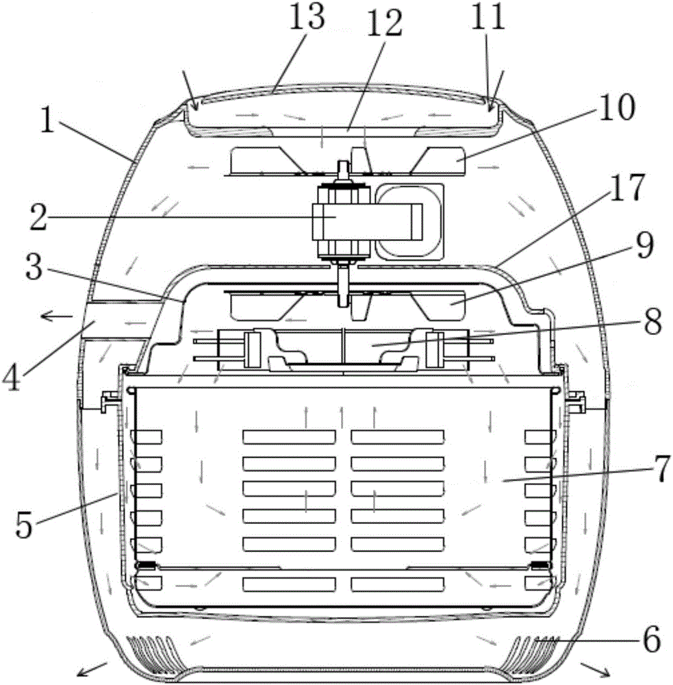 Air fryer with external cold air circulation