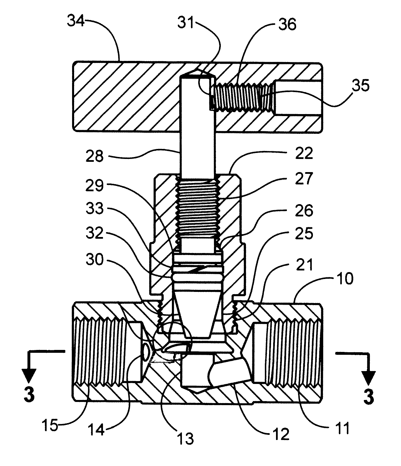 High-pressure miniature needle valve with pressure-enhanced seal