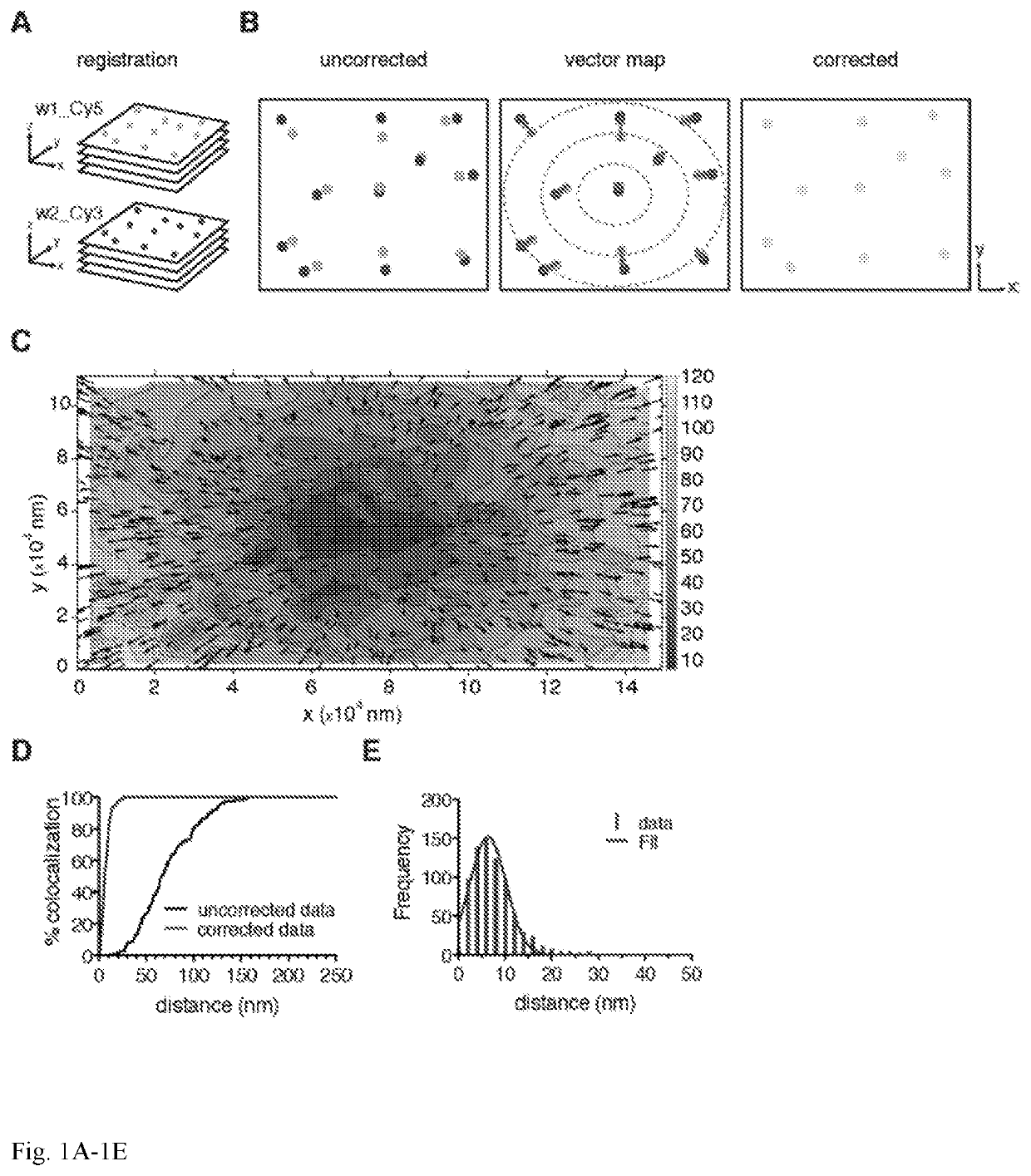 Co-localization at molecular resolution of multiple fluorescence channels acquired using optical microscopy