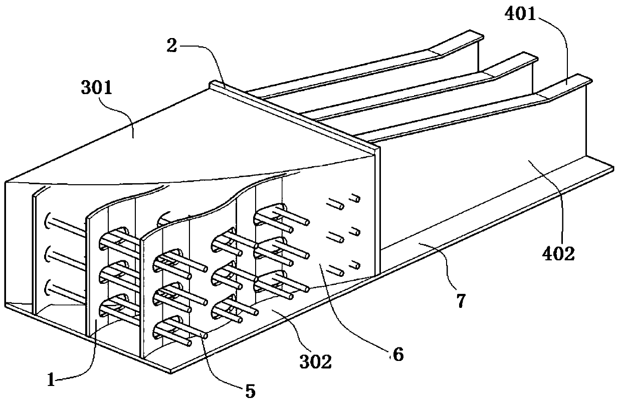 Steel-concrete hybrid beam combination section adopting corrugated steel plates for force transmission