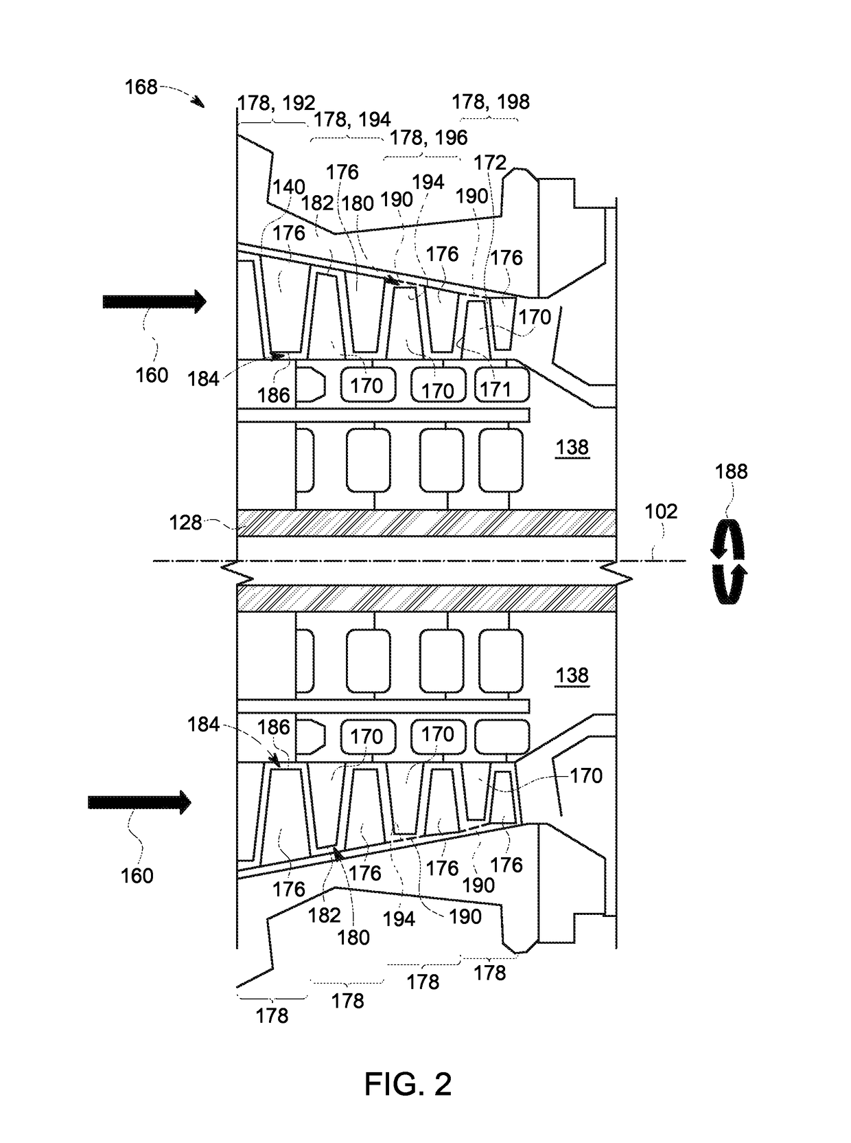 Compressor endwall treatment to delay compressor stall