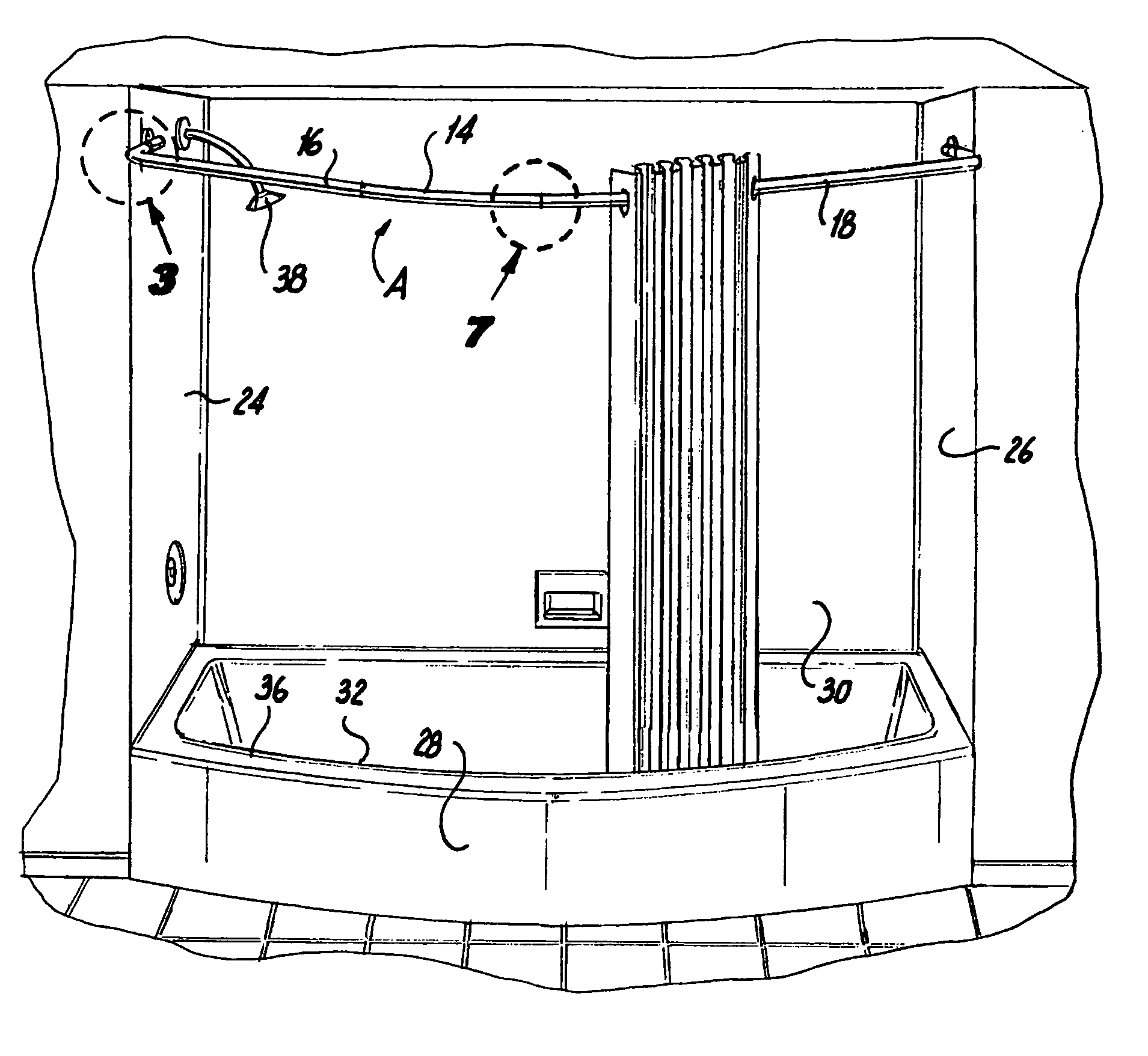 Curved shower curtain rod assembly