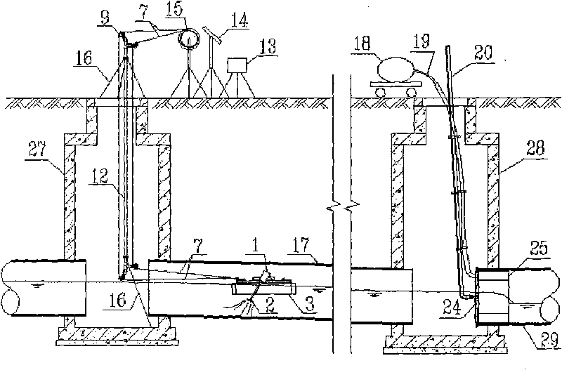 Dredging system of sewage pipeline with large-pipe diameter