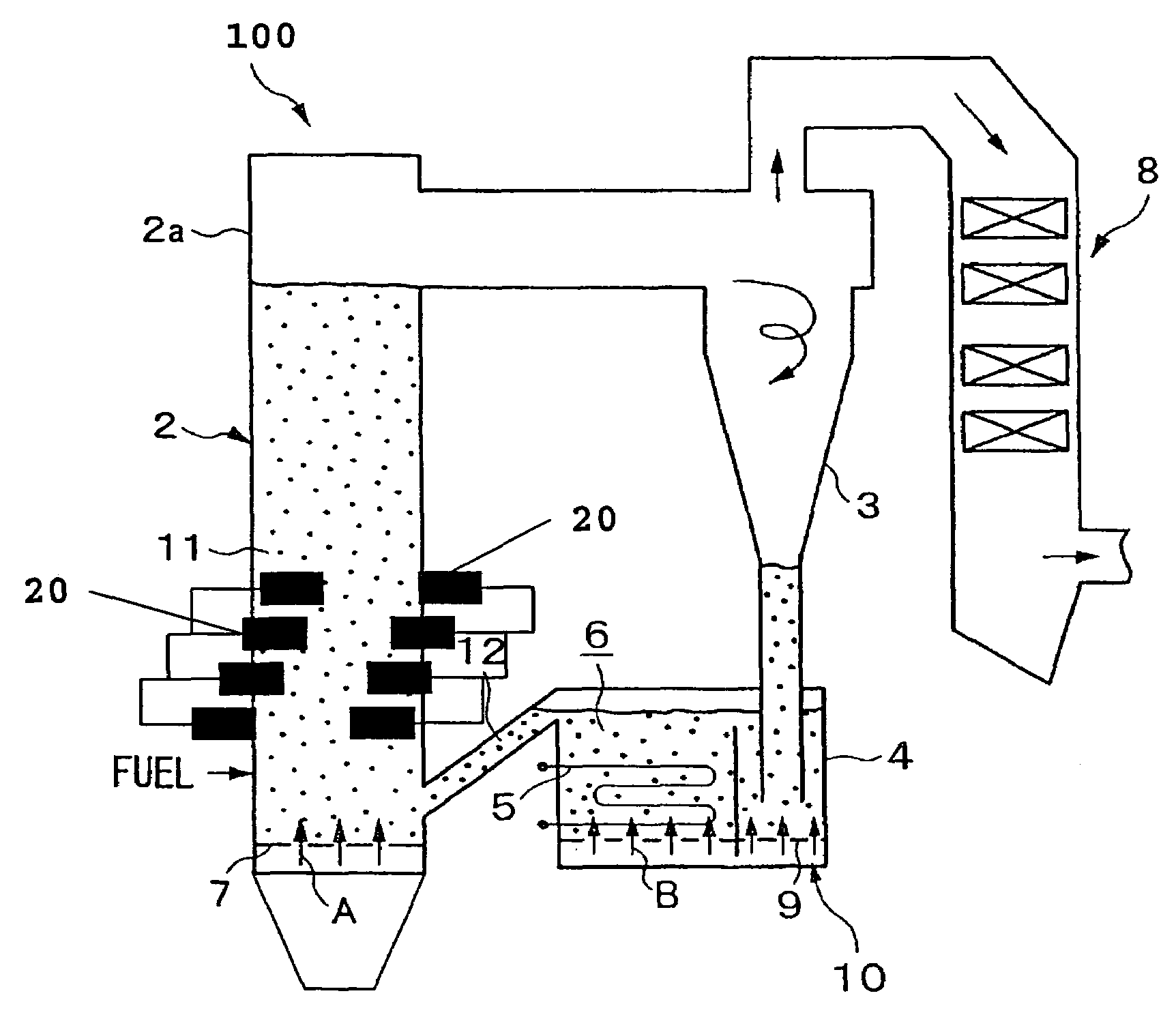 Circulating fluidized bed boiler having improved reactant utilization