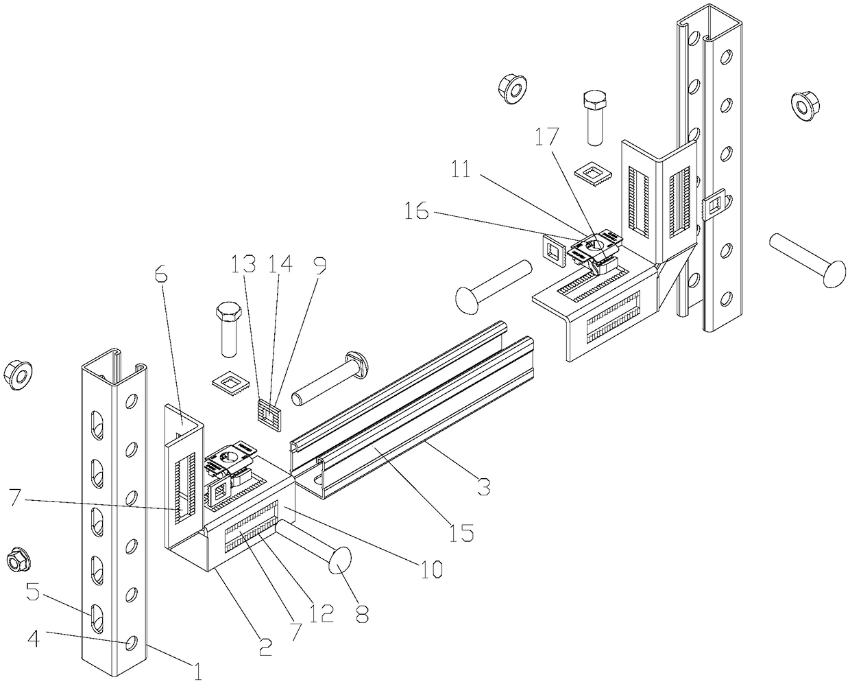 An adjustable connecting structure between a column and a beam