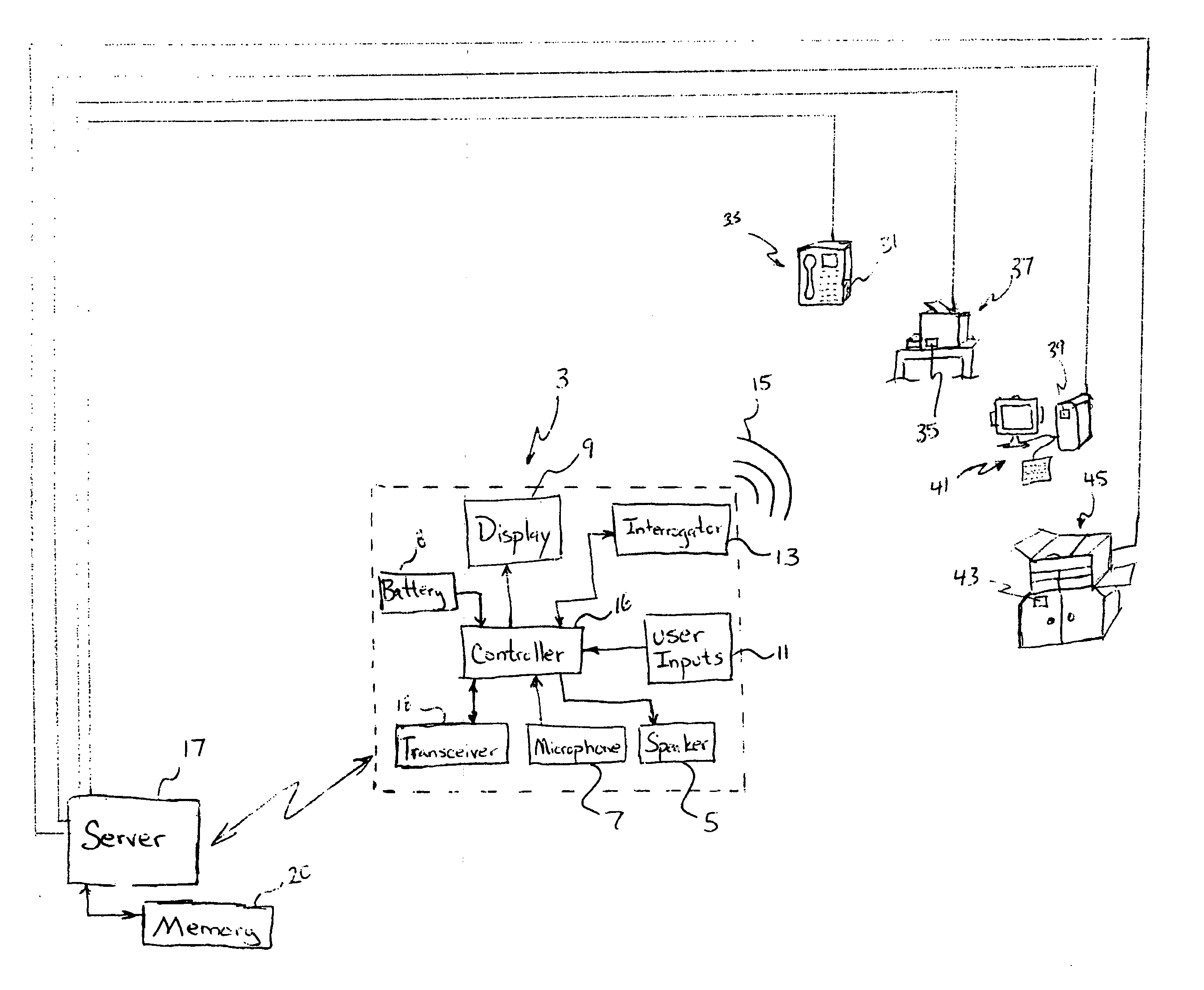 Mobile communication device with interrogator to interact with tags