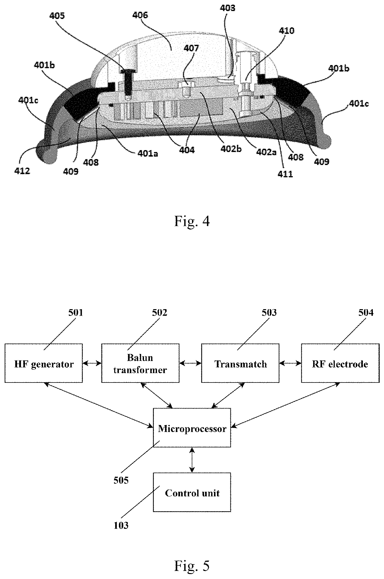 Device including RF source of energy and vacuum system