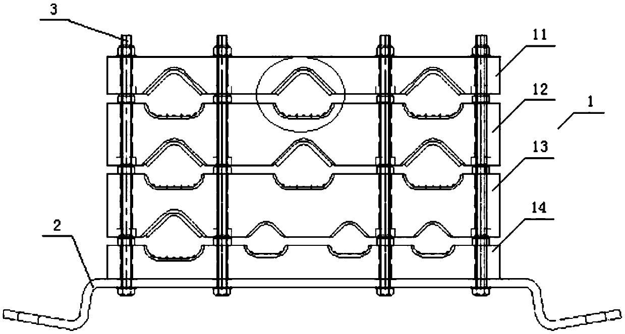 Composite cable clamping plate special for wind power generation tower barrel