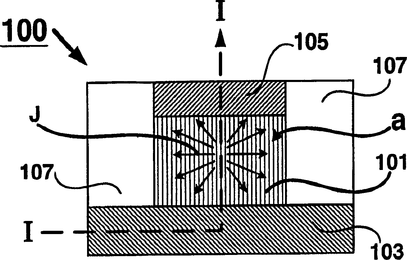 Composite electrode having low heat consumption and small contact area for memory device of phase-changing medium