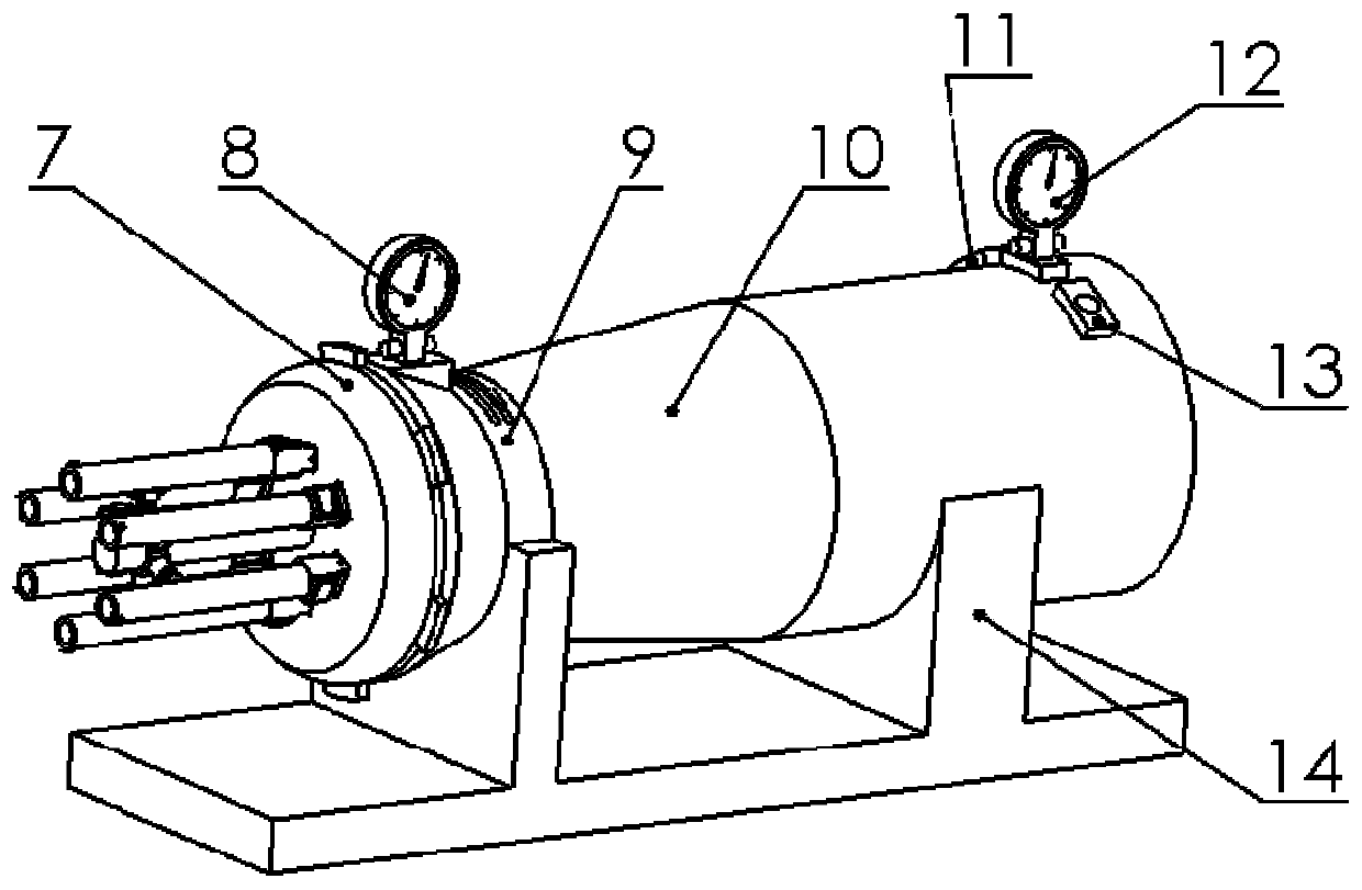 Thermal environment impact performance test device of composite material blade under multi-point impact excitation