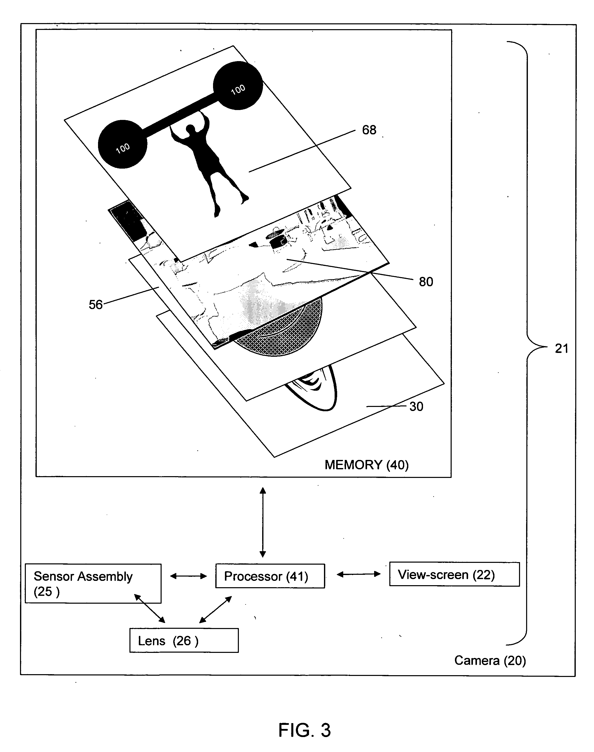 Digital camera having system for digital image composition and related method