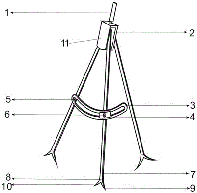 A direct-reading caliper with three-point measurement and combination of inside and outside