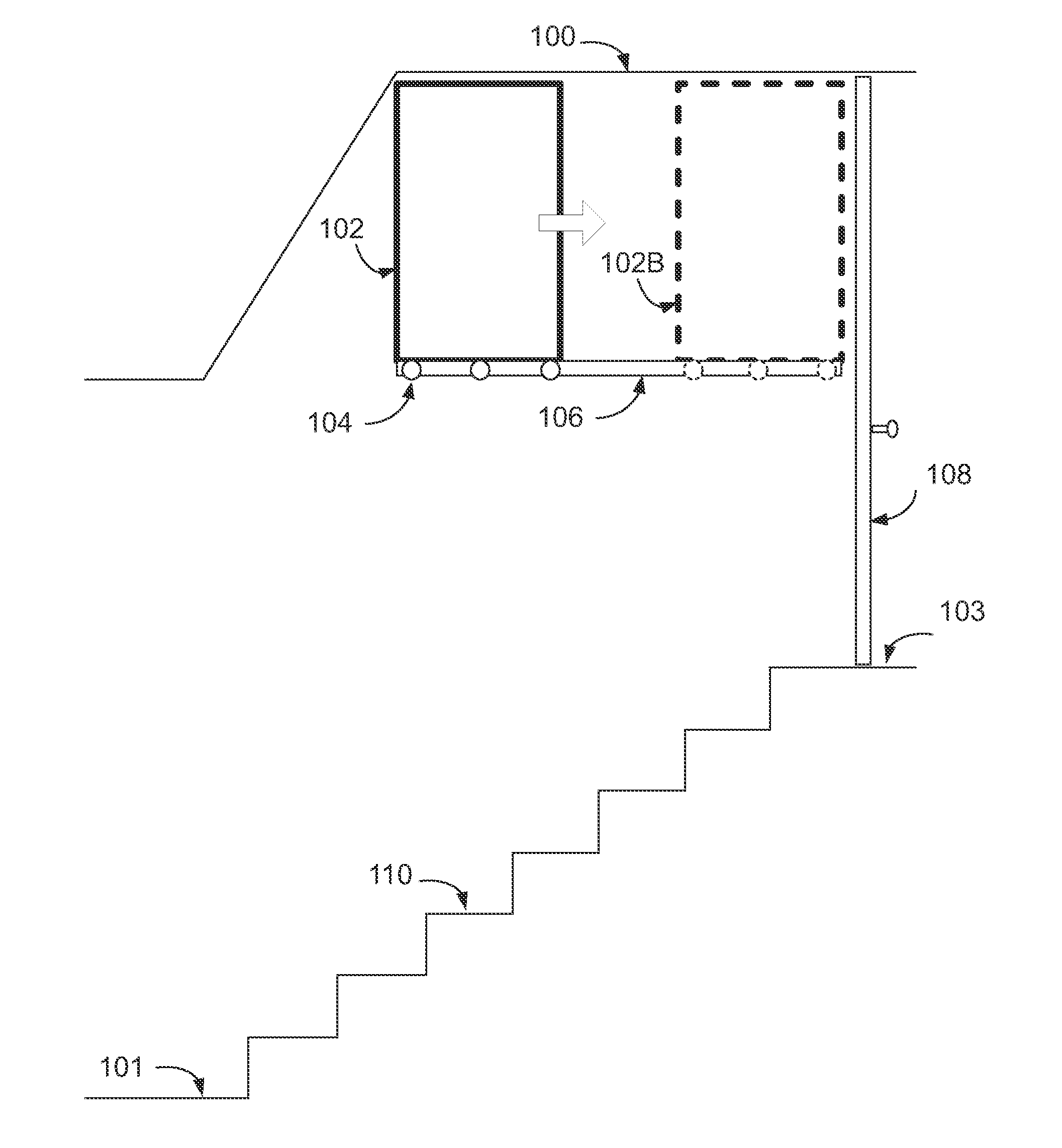 Moveable stairwell storage