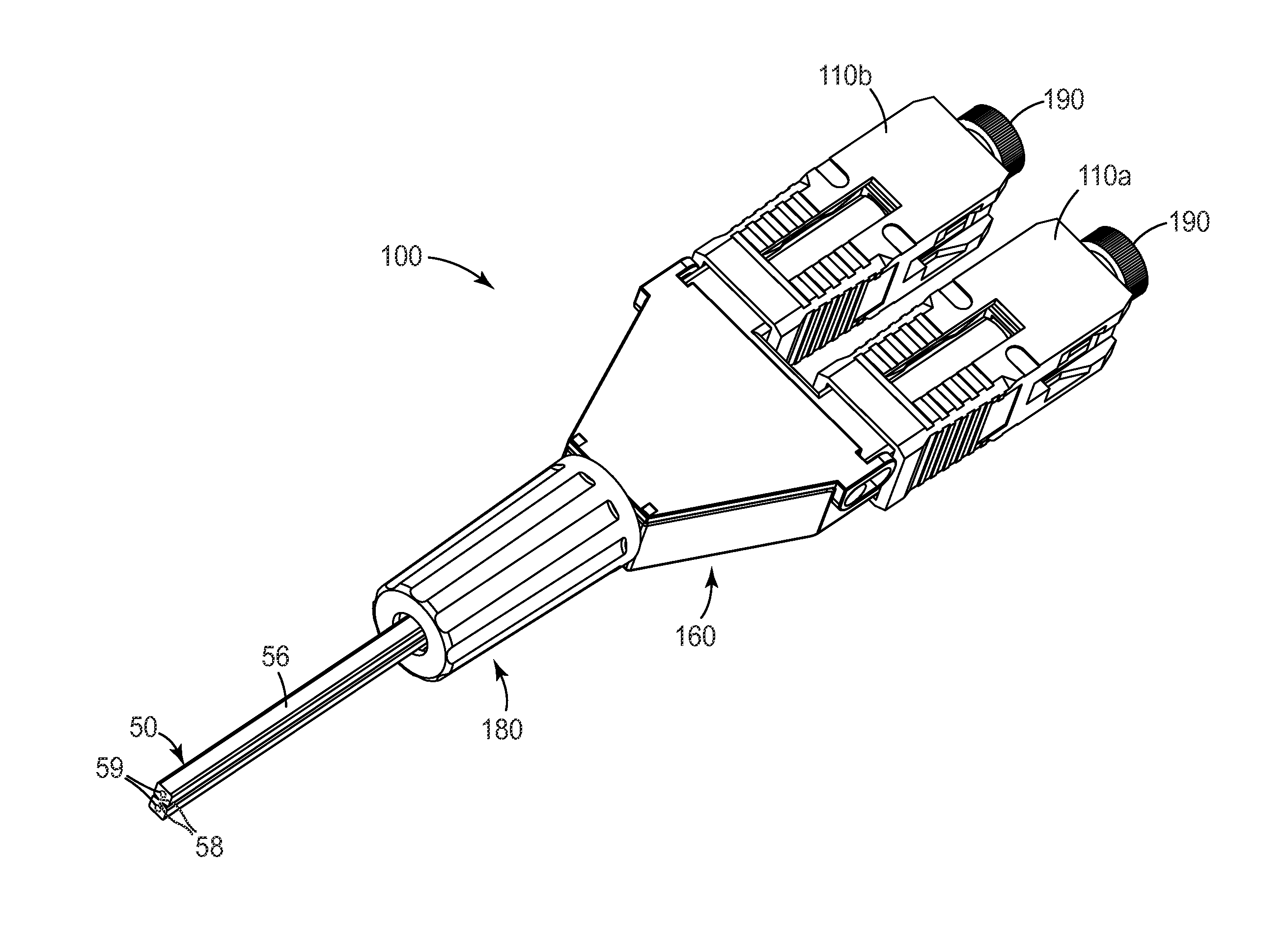 Field mountable duplex optical fiber connector with mechanical splice elements