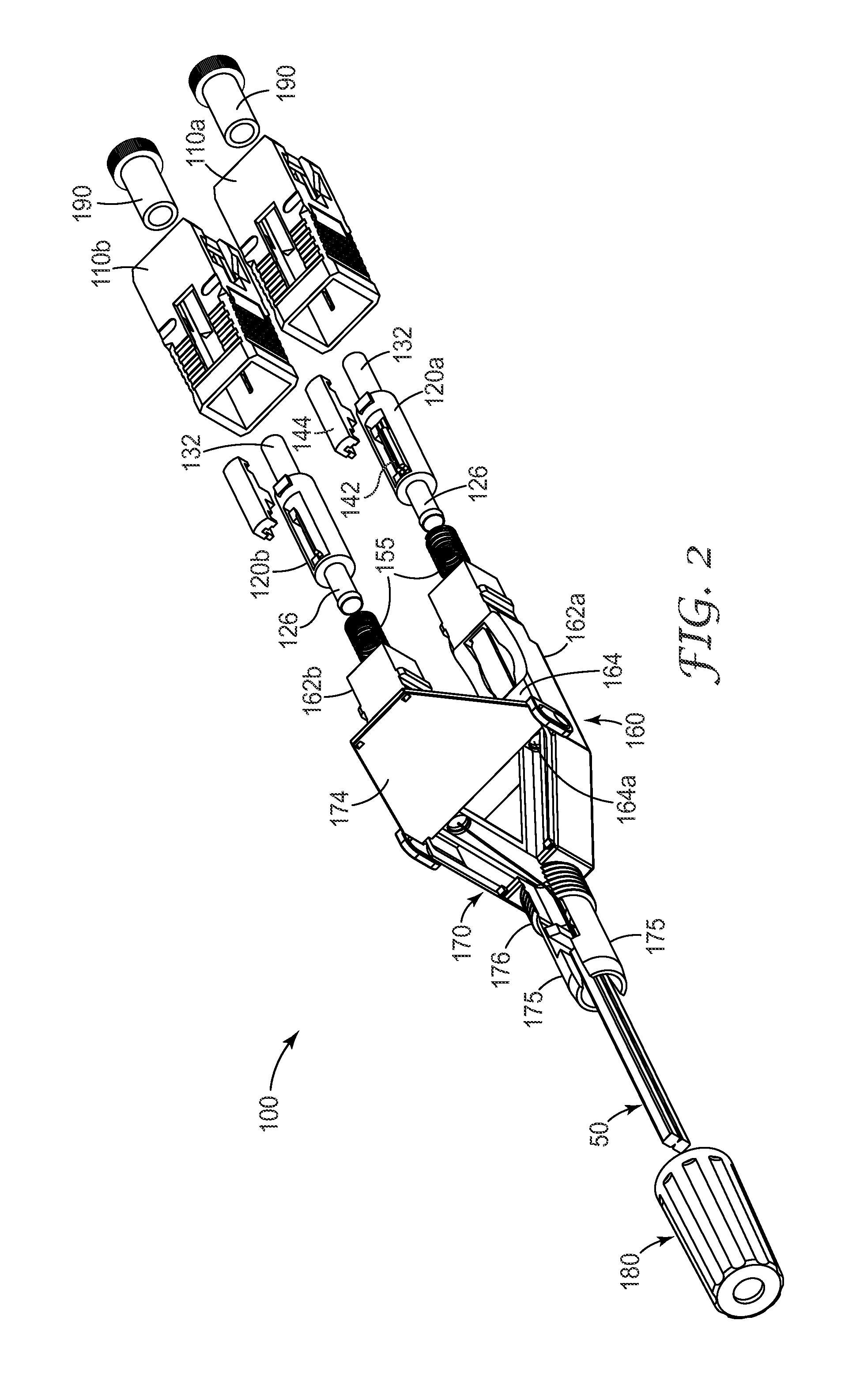 Field mountable duplex optical fiber connector with mechanical splice elements