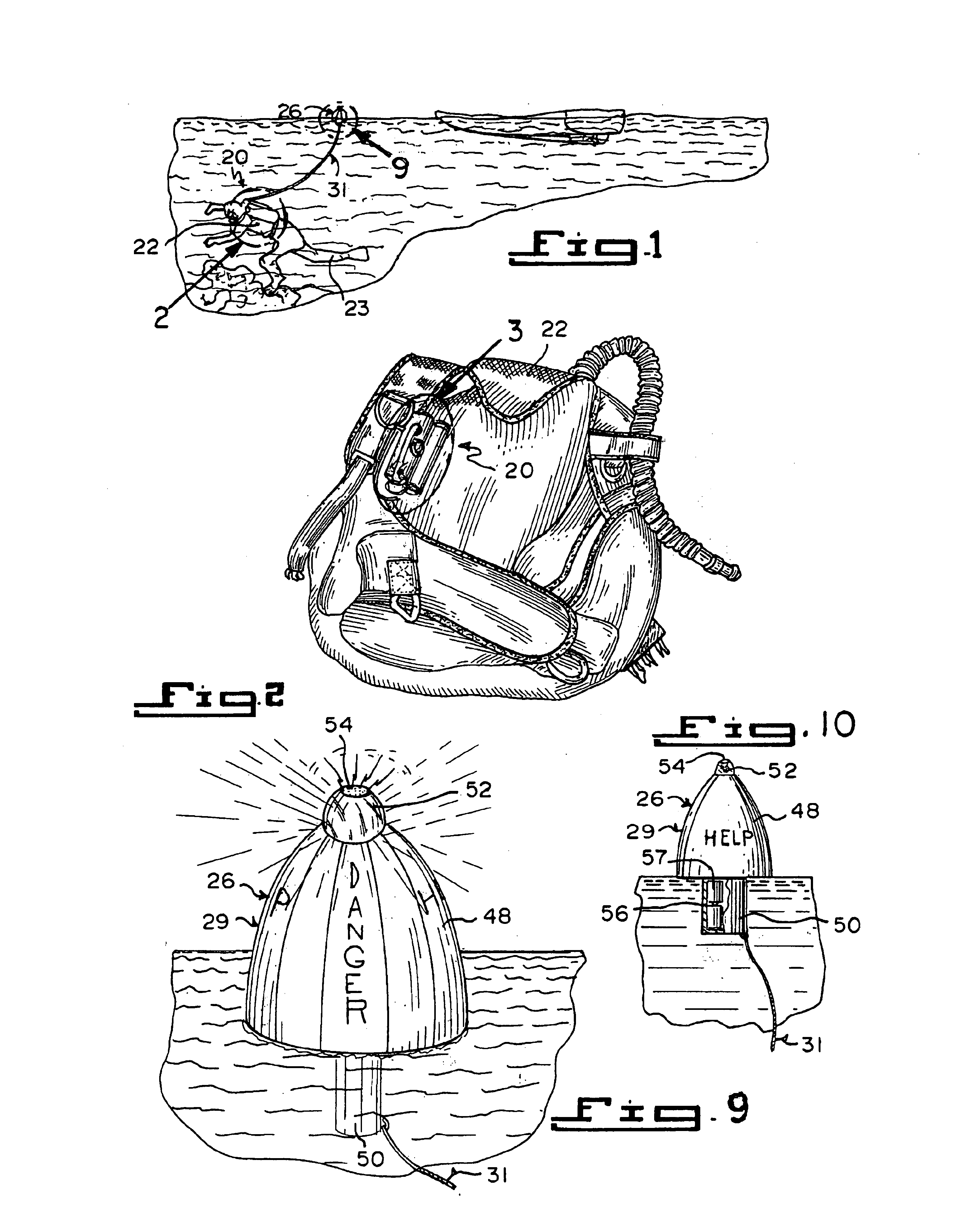 Self-contained, emergency marker for attaching to, and selectively ascending from, a diver's buoyancy control device