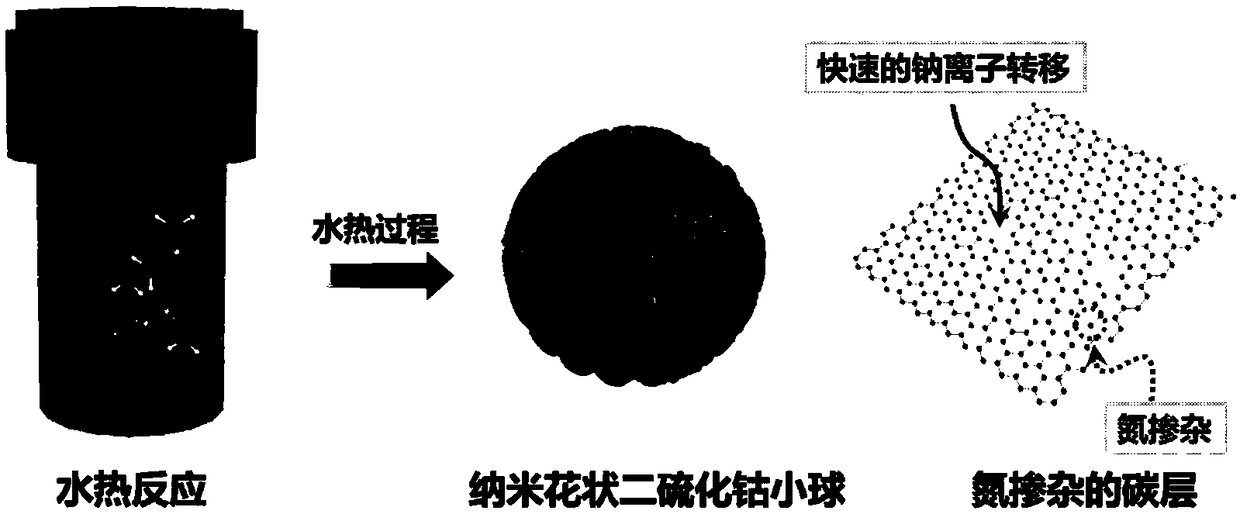 A nano-flower spherical cobalt disulfide composite material and a preparation method thereof