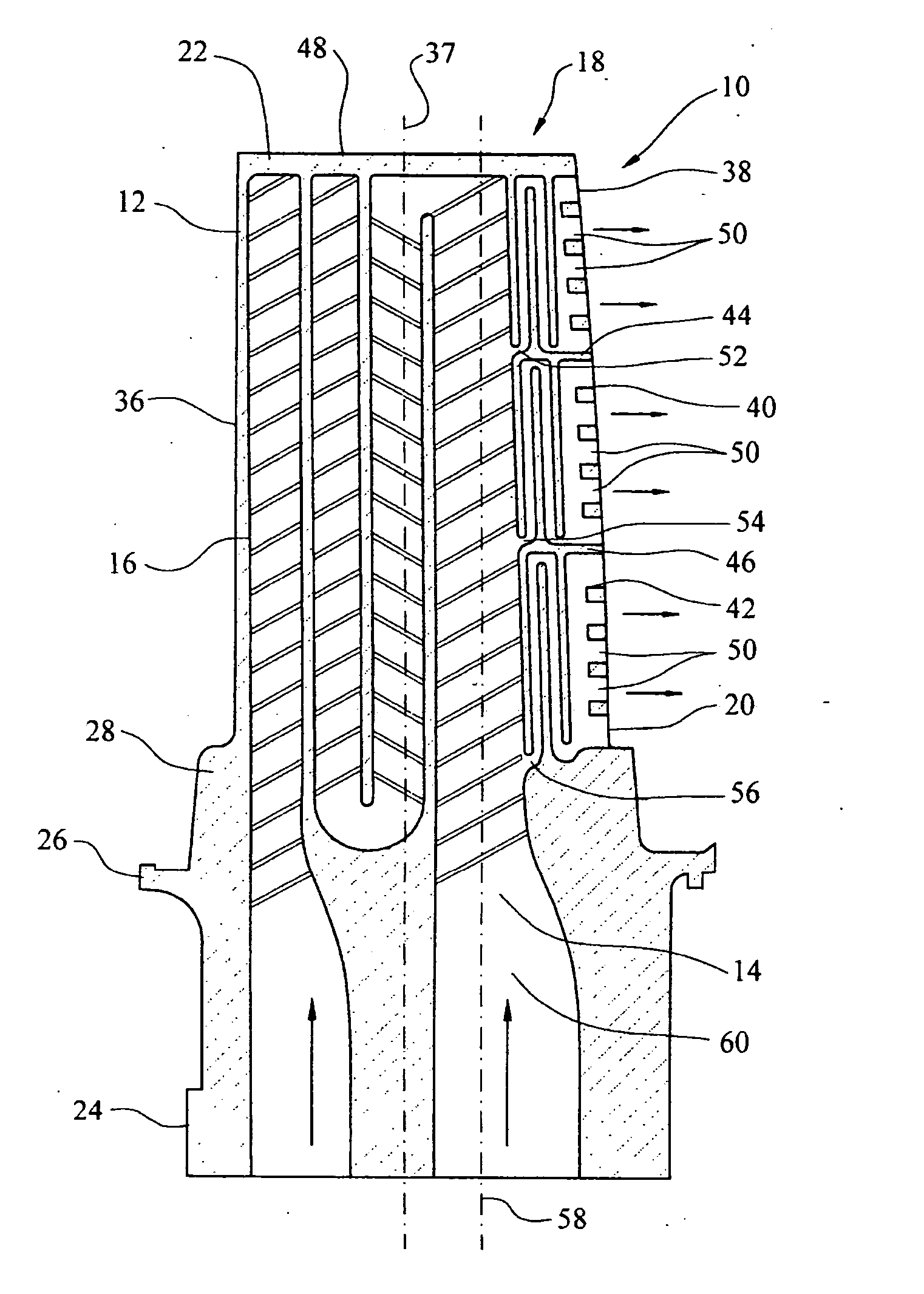 Turbine blade cooling system having multiple serpentine trailing edge cooling channels