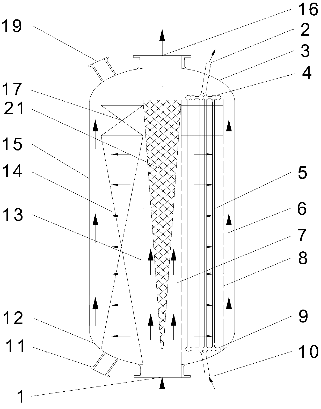 Radial flow fixed bed catalytic reactor for producing oxalate through CO carbonylation coupling