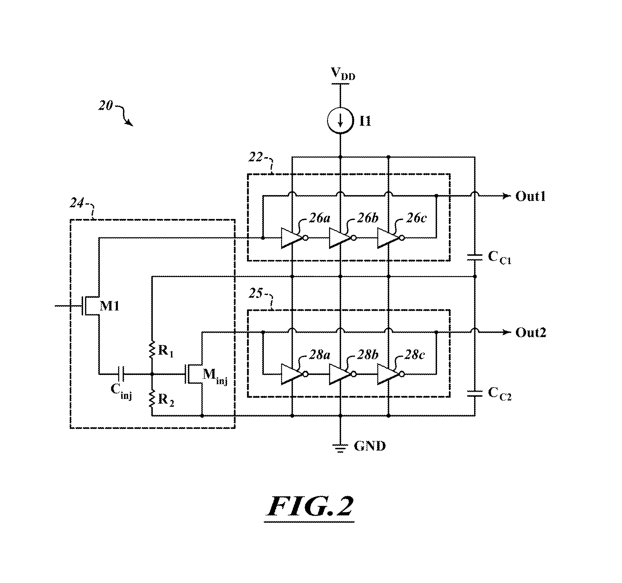 Current reused stacked ring oscillator and injection locked divider, injection locked multiplier