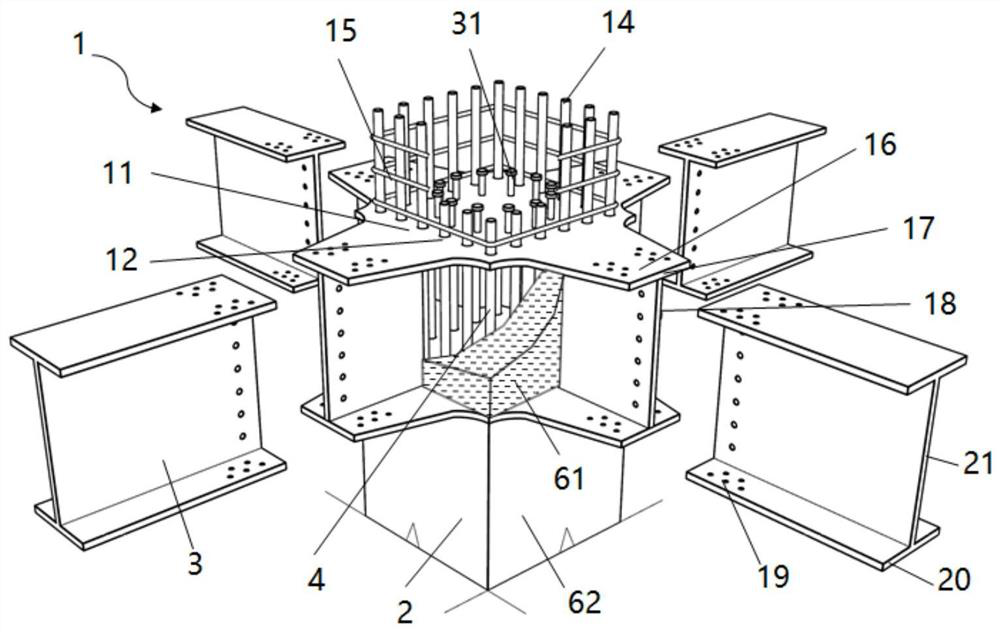 Column full-section partition plate type stirrup-free fiber reinforced concrete mixed frame joint