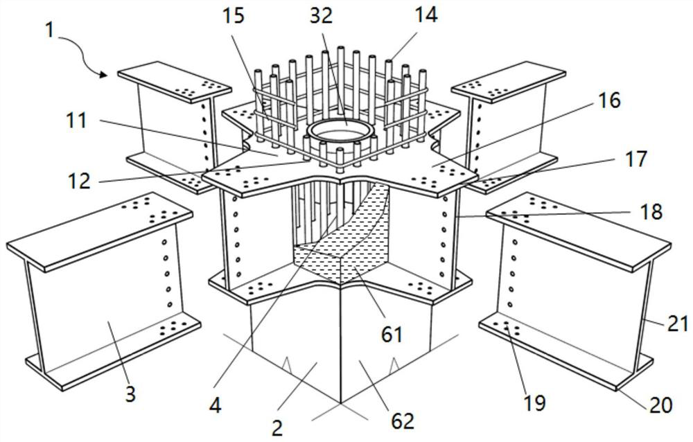 Column full-section partition plate type stirrup-free fiber reinforced concrete mixed frame joint