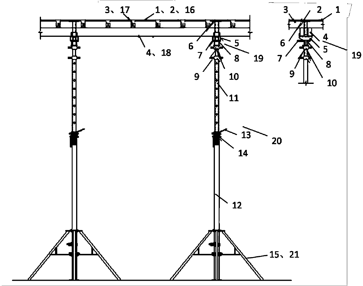 Formwork early-removal construction method allowing three-dimensional space size to be adjustable