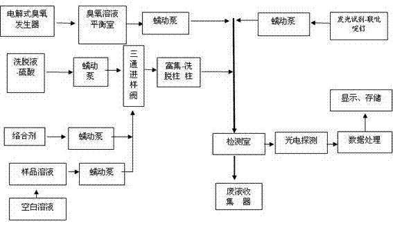 Detecting device and method for detecting flow injection chemiluminescence water inorganic mercury