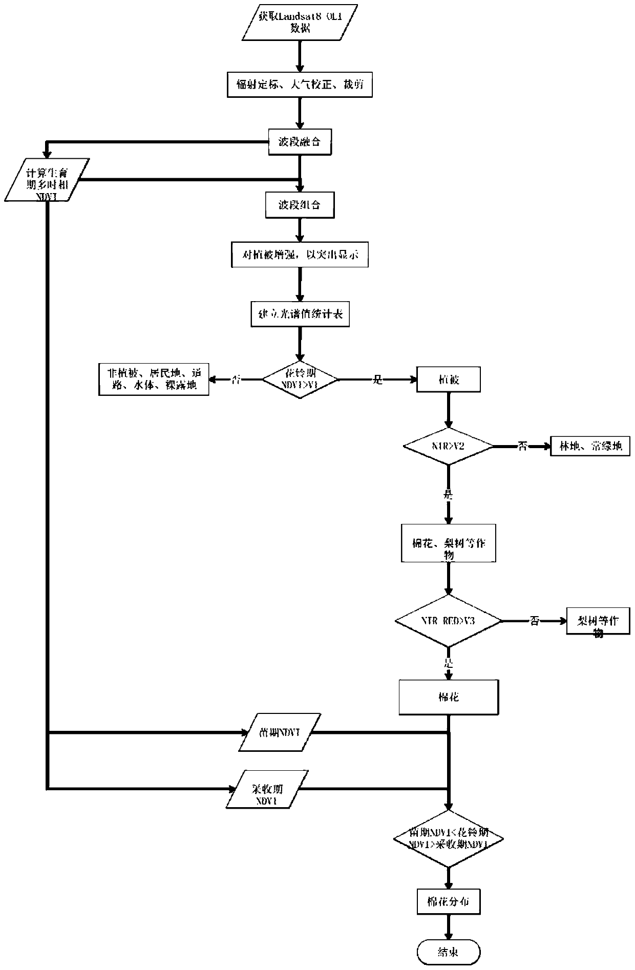 Method and system for recognizing cotton area in Xinjiang on basis of satellite image data