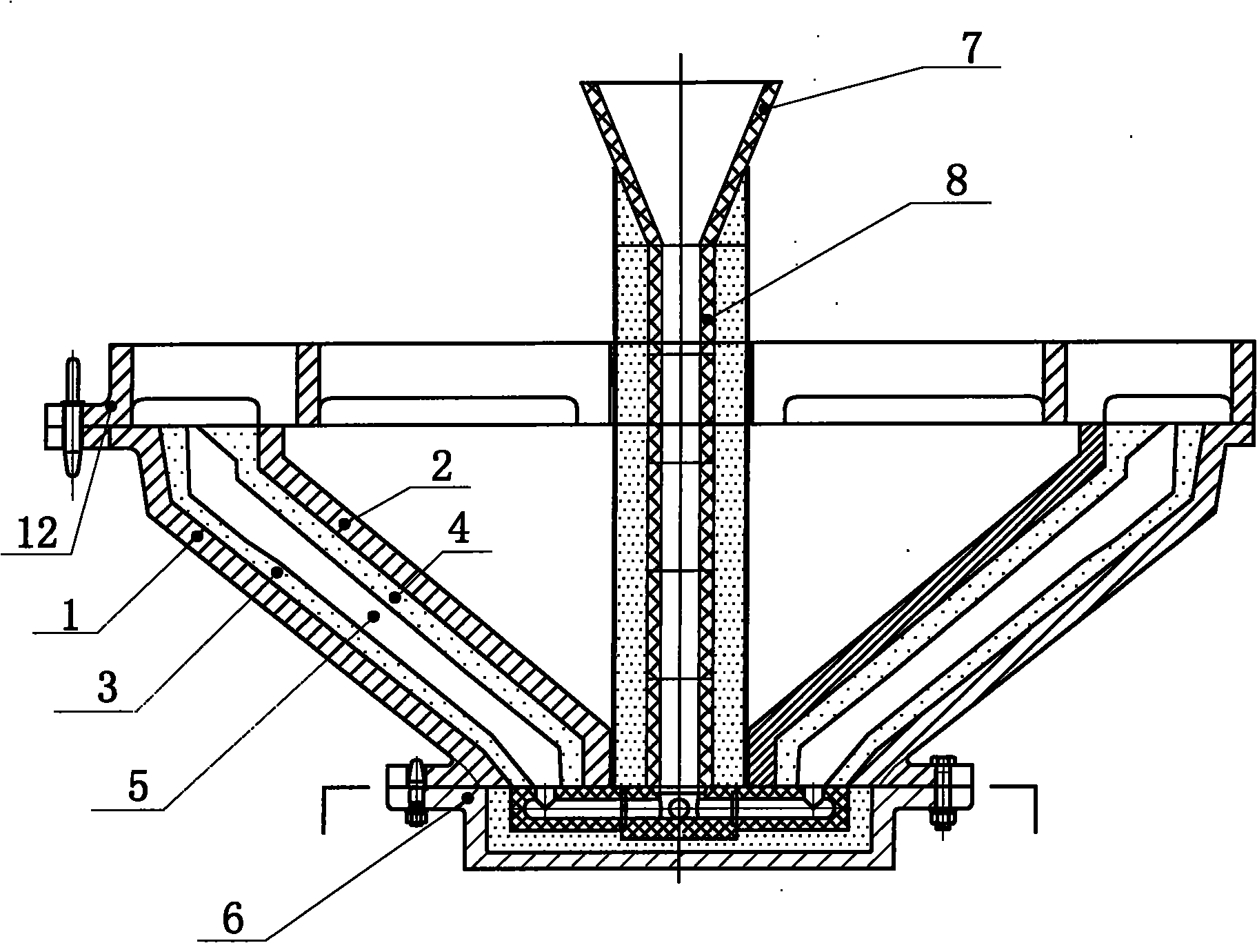 Method for manufacturing crushing wall or rolling mortar wall pouring system of cone crusher during sand-coated casting of inner/outer metal molds