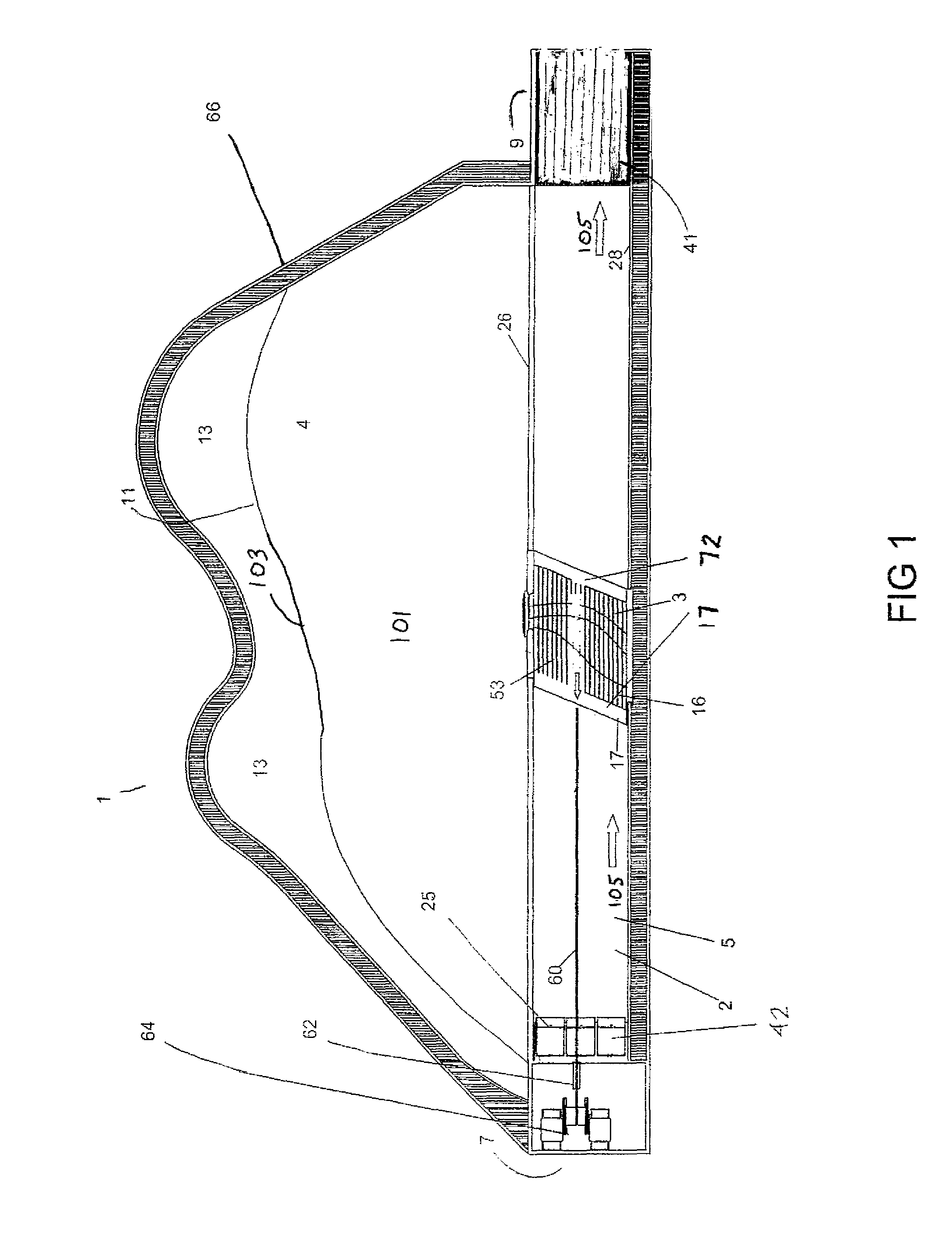 Wave pool with moving reef wave generator extension and counter current