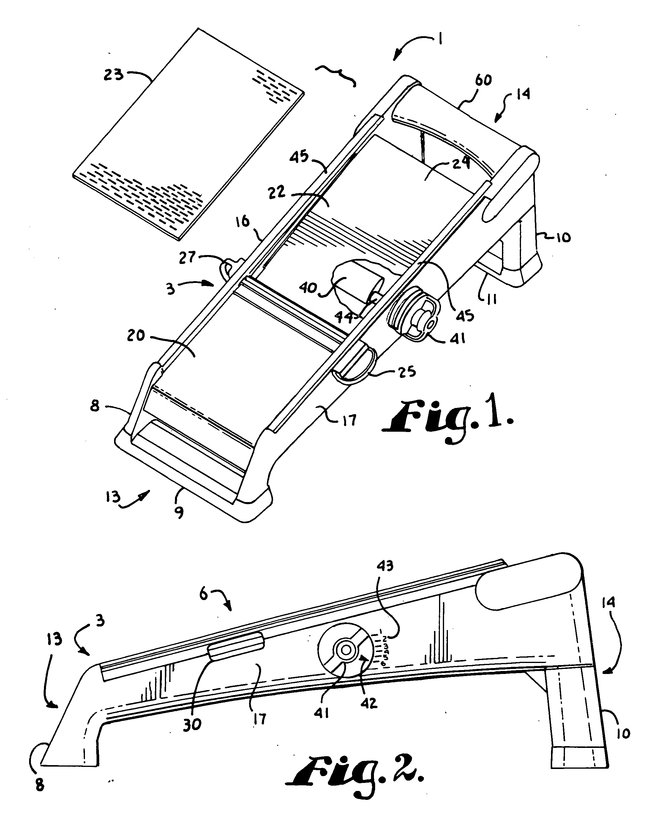 Easily adjustable mandolin type food slicer