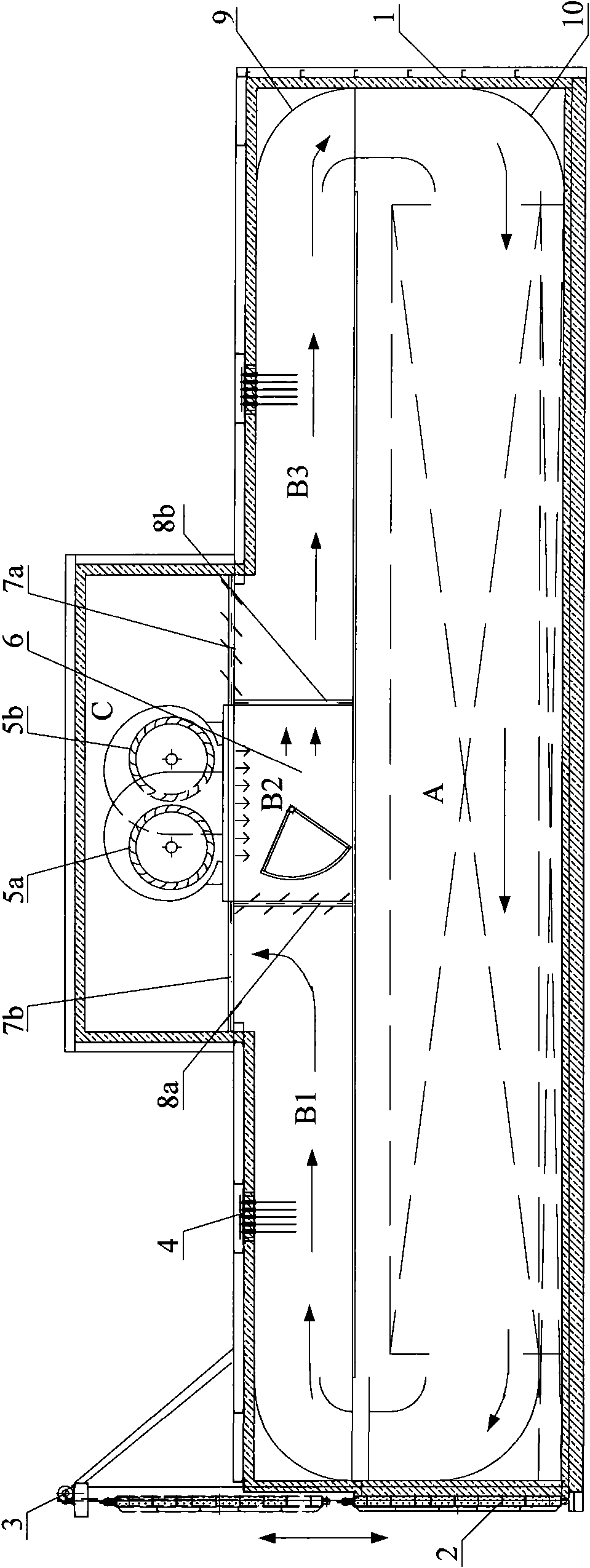 Aging furnace with large air volume, strong air pressure and heated air circulation