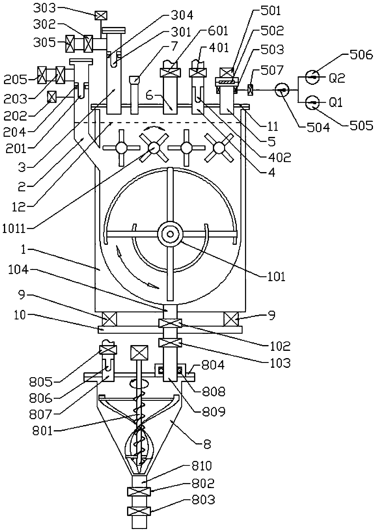 Multi-stirring-shaft vacuum microwave oven special for powder and heating method