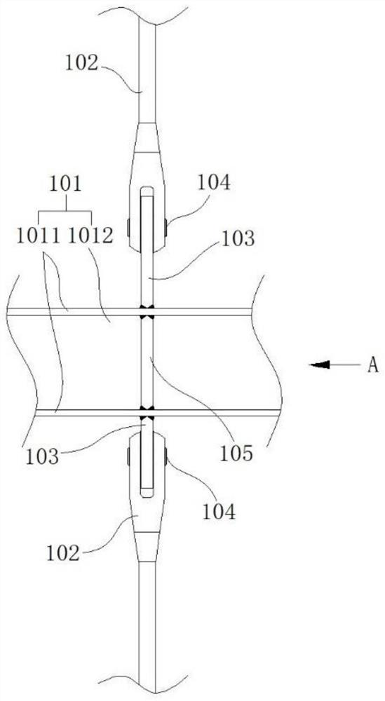 Connecting component of pull rod and cross beam, pull rod and cross beam assembly and construction method of pull rod and cross beam assembly