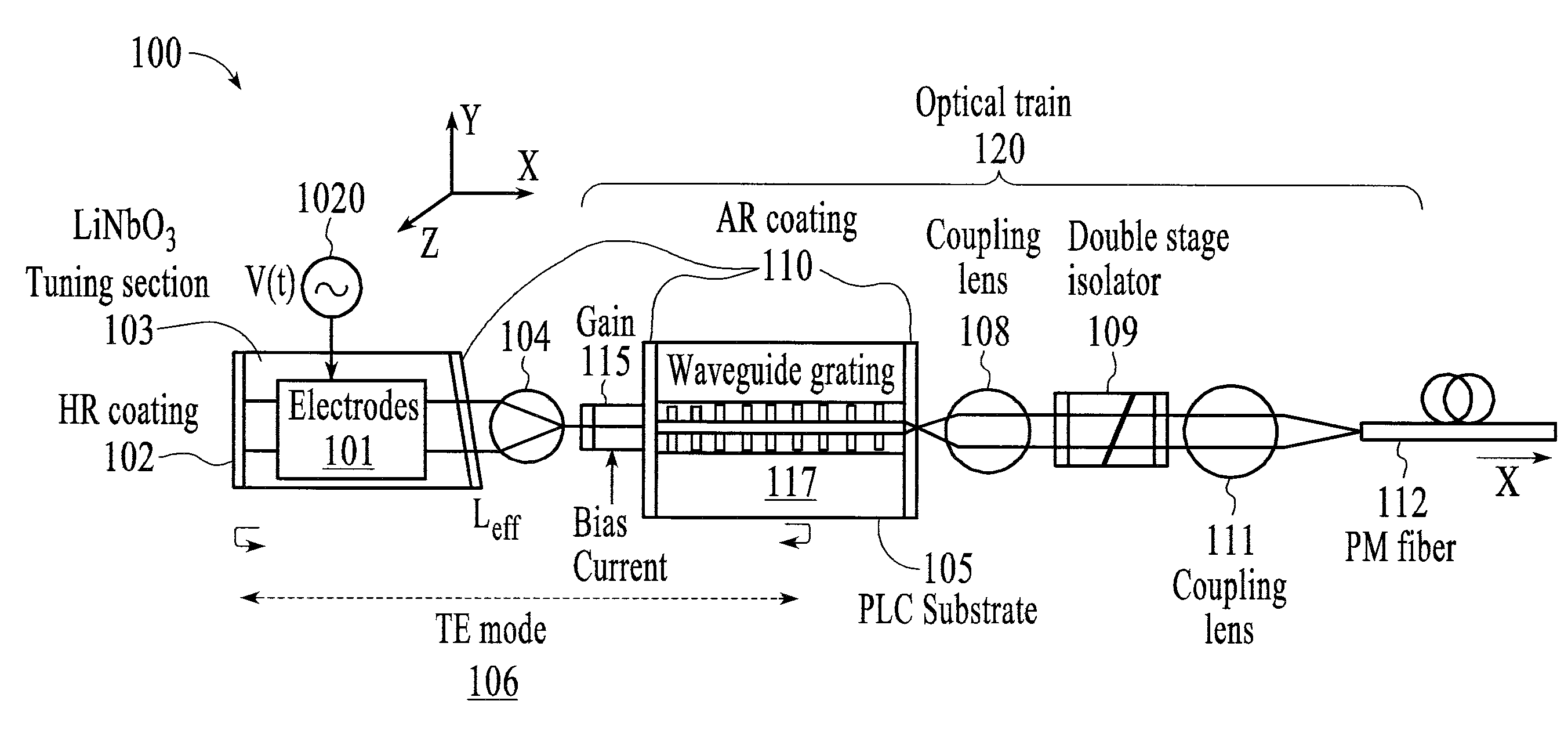 Semiconductor external cavity laser with integrated planar waveguide bragg grating and wide-bandwidth frequency modulation