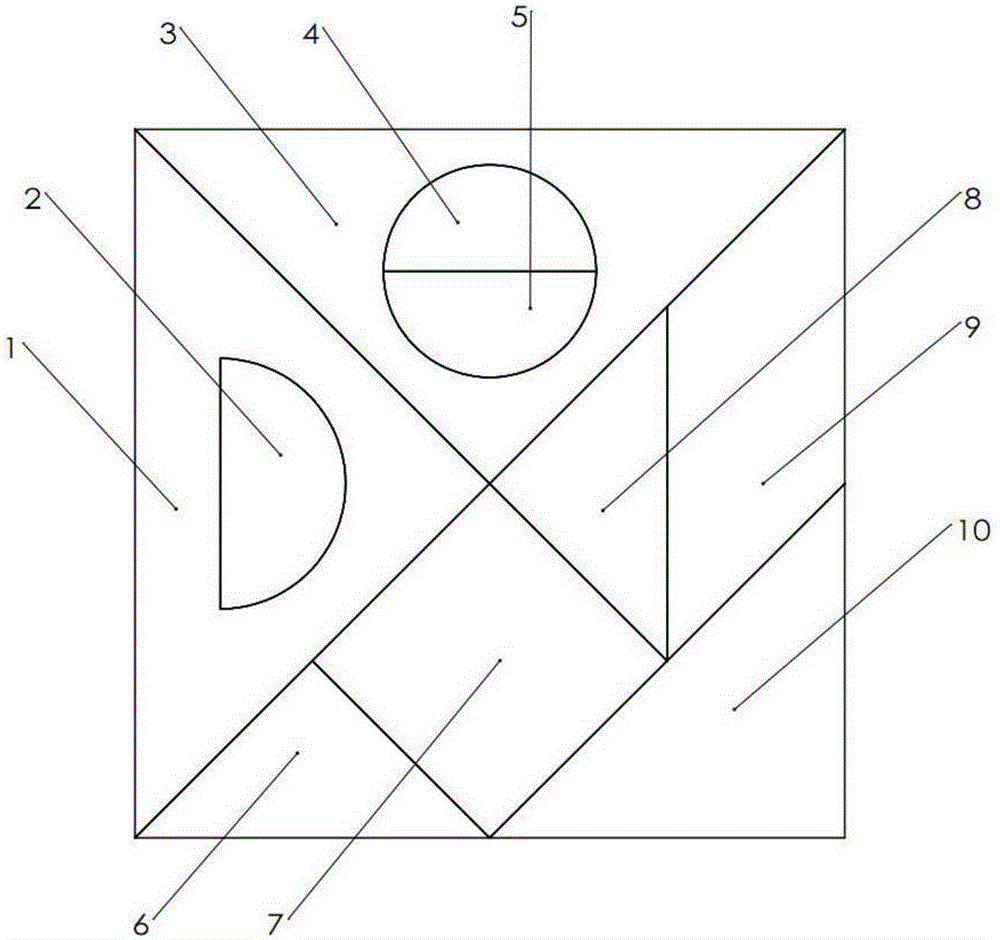 Ten-piece puzzle with round elements