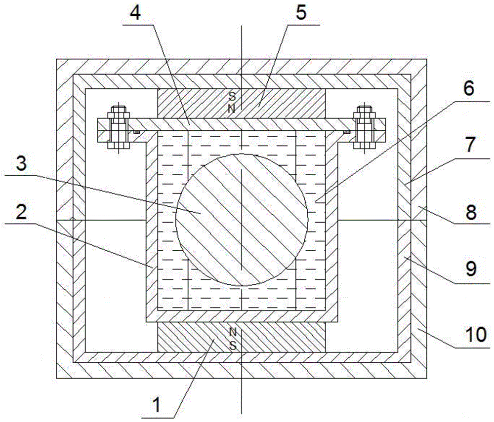 First-order buoyancy principle based magnetic liquid damping shock absorber with magnetic shielding covers