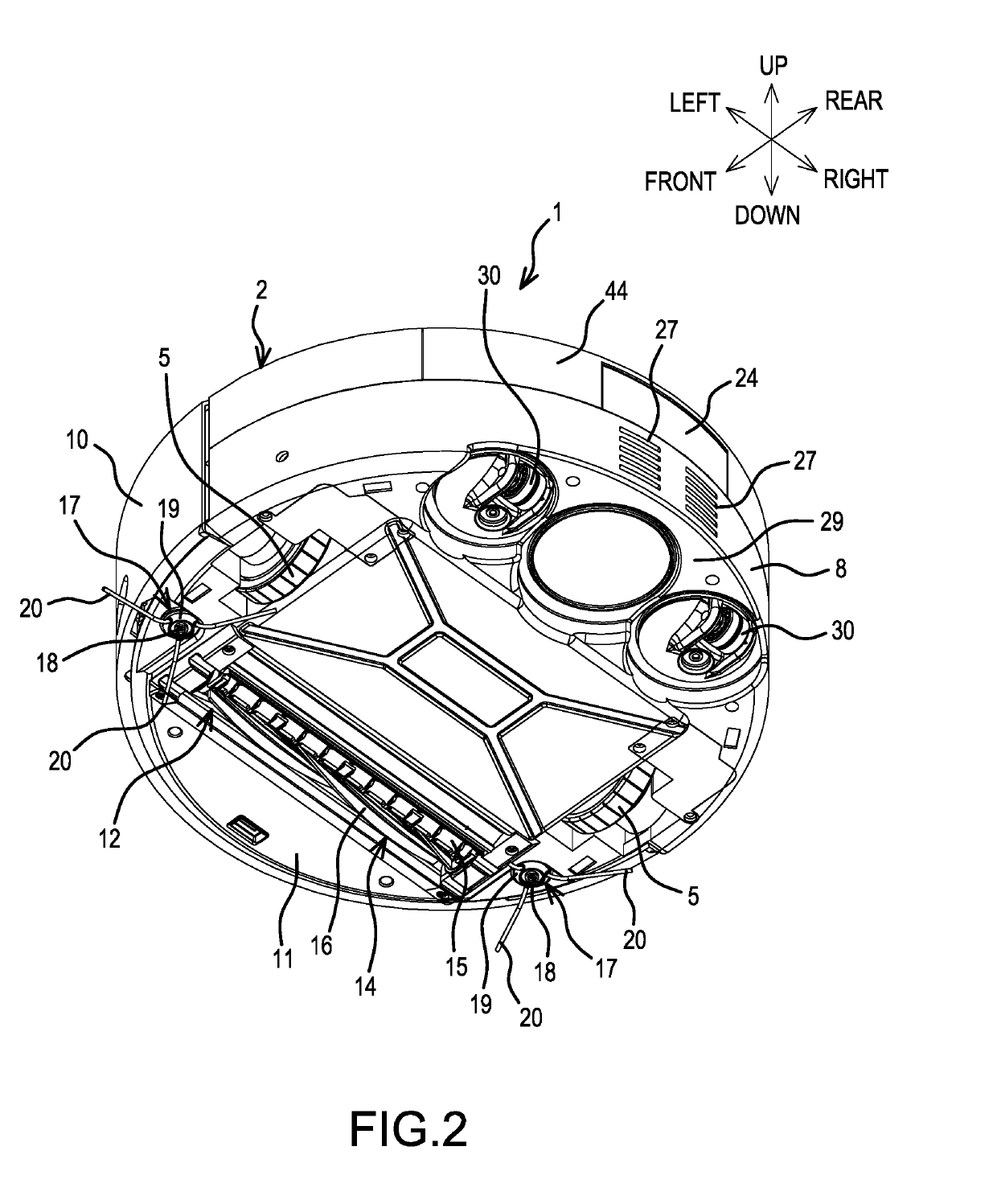 Self-propelled, dust-collecting robot