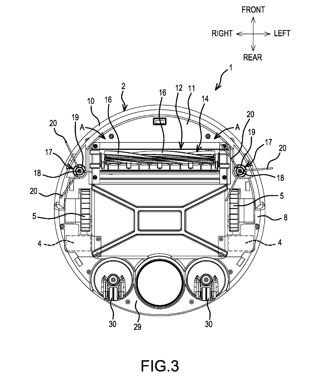 Self-propelled, dust-collecting robot